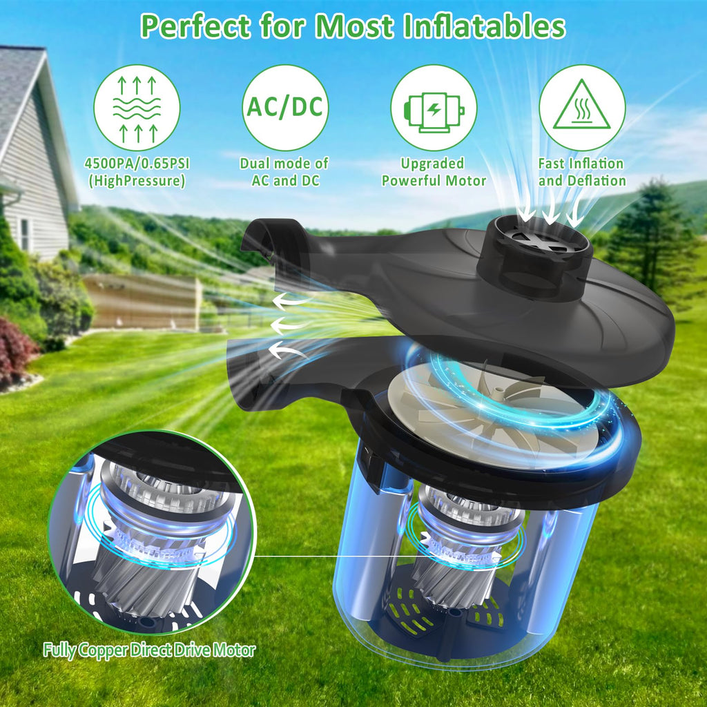 Electric Air Pump, AGPtEK Portable Quick-Fill Air Pump with 3 Nozzles, 4500 Pa 110V AC/12V DC, Perfect Inflator/Deflator Pumps for Outdoor Camping, Inflatable Cushions, Air Mattress Bed, Swimming Ring