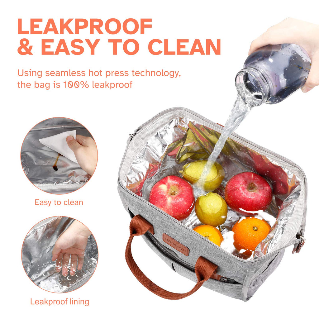 Lunch Bag for Women & Men, Insulated Lunch Box Cooler Tote Bags, Adult Reusable Lunch Boxes with Water Resistant for Work, Travel and Picnic (Grey)