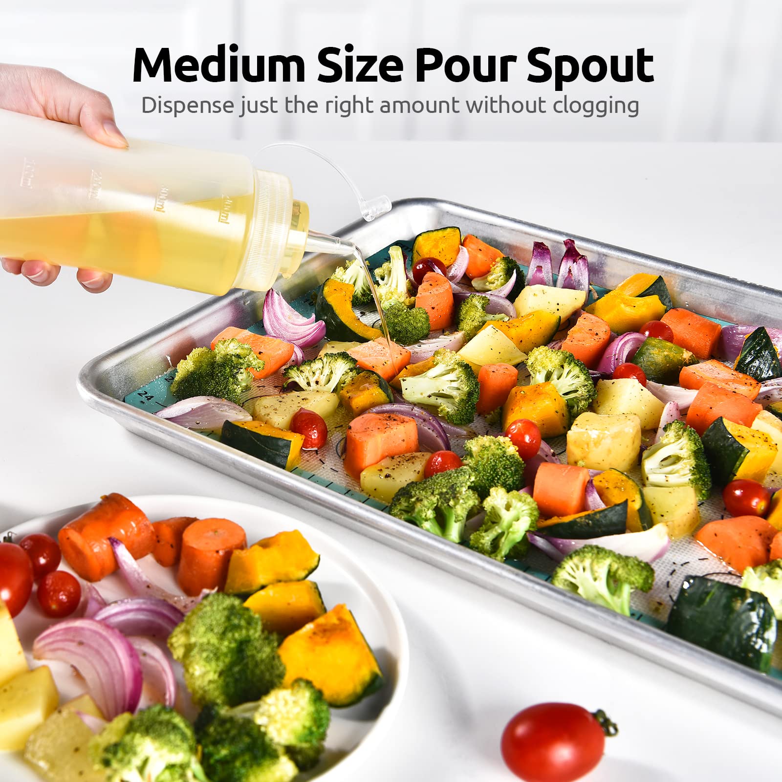 U-Taste 16 OZ Condiment Squeeze Bottles with Twist on Caps and Measurement, Leakproof Squirt Reusable Plastic Sauces Oil Container Dispenser for Ketchup, BBQ, Grilling, Salad Dressing (Pack of 6)