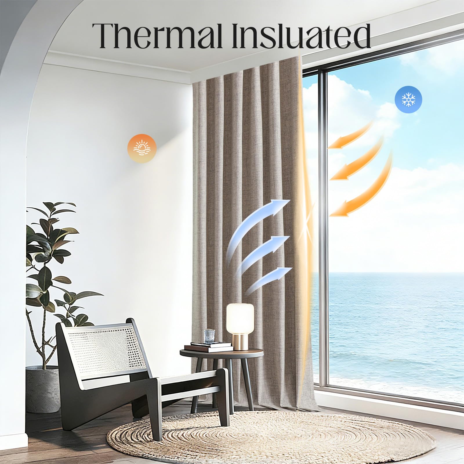 CUCRAF 100% Blackout Curtains 2 Panels,Linen Black Out Curtains 84 Inch Long Room Darkening Thermal Insulated Opaque Curtains for Bedroom Living,Back Tab & Rod Pocket (52Wx84L Inch, Linen)