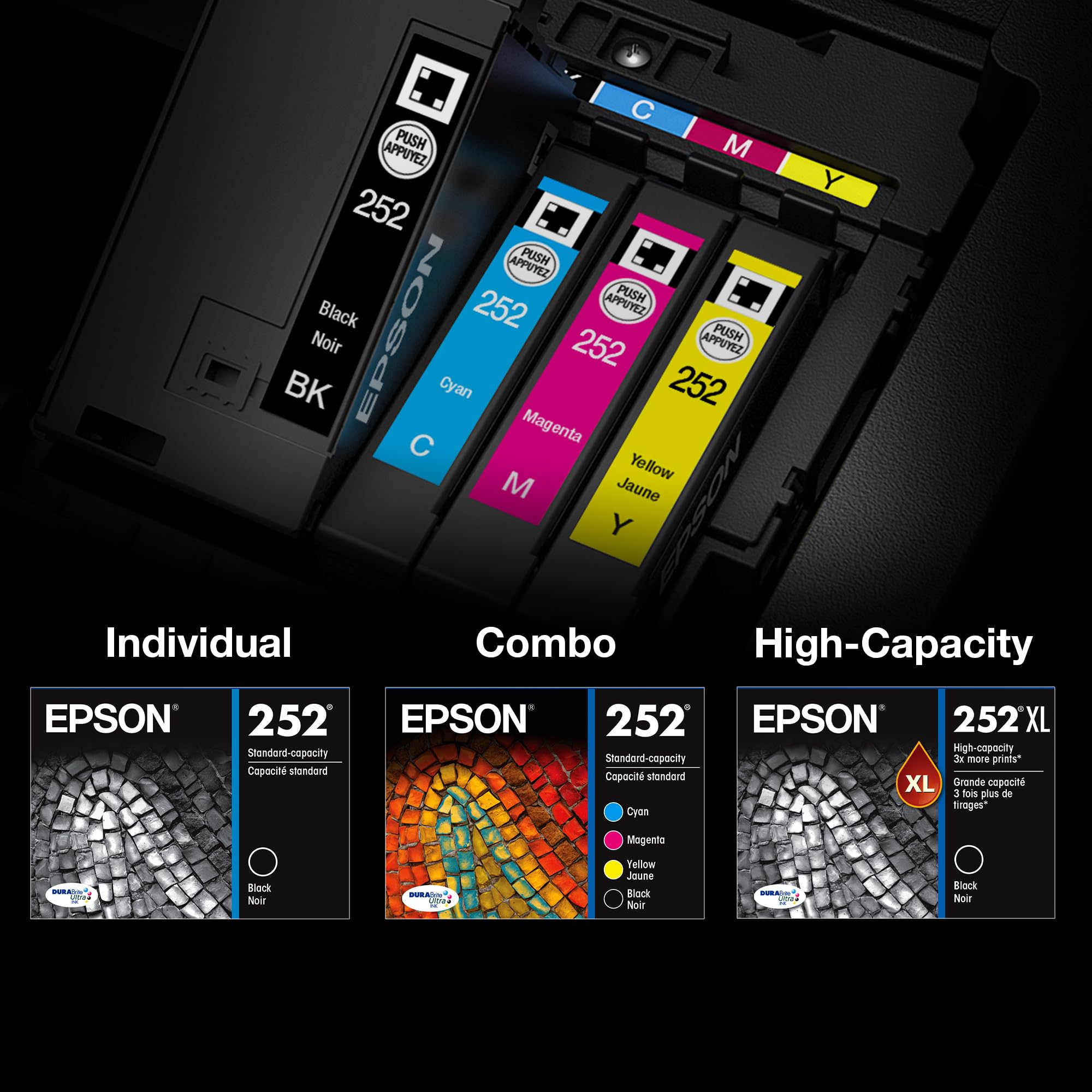 EPSON 252 DURABrite Ultra Ink Standard Capacity Cyan Cartridge (T252220-S) Works with Workforce WF-3620, 3640, 7110, 7610, 7620, 7710, 7720, 7210