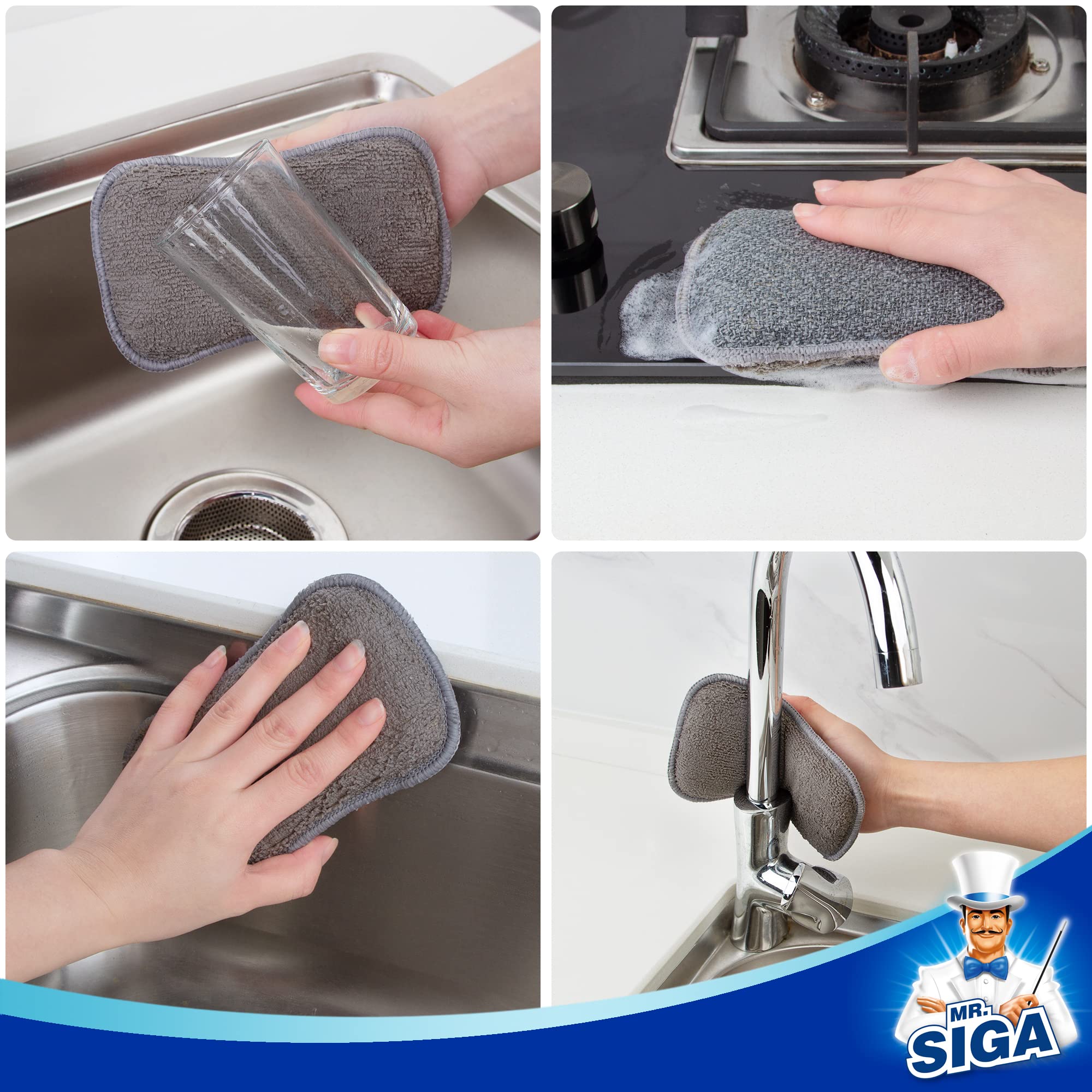 MR.SIGA Dual-Sided Scrub Sponges, Dishwashing Sponges for Kitchen, 6 Pack