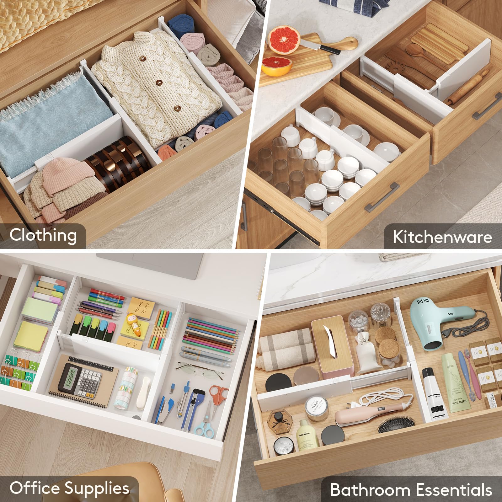 Lifewit 5" High Drawer Dividers, 13.5-22" Plastic Adjustable Drawer Organizers for Clothes, Expandable Dresser Deep Separators in Bedroom/Bathroom/Kitchen/Office Organization and Storage, 5 Packs