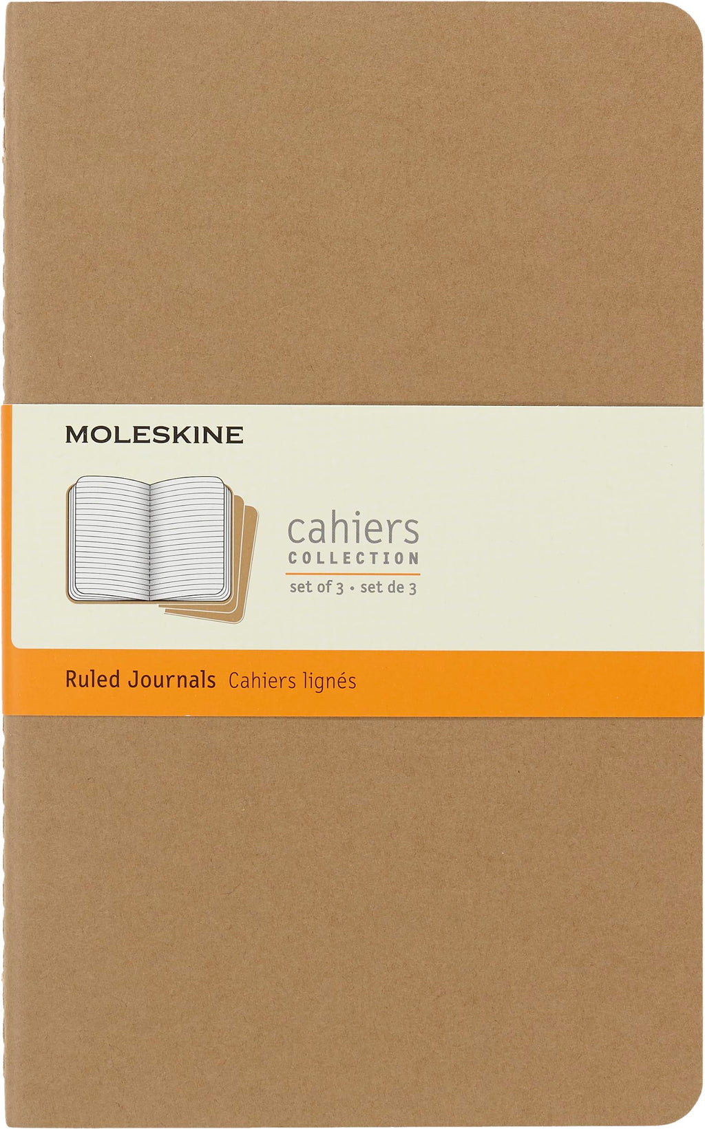 Moleskine Cahier Journal, Soft Cover, Large (5" x 8.25") Ruled/Lined, Kraft Brown, 80 Pages (Set of 3)