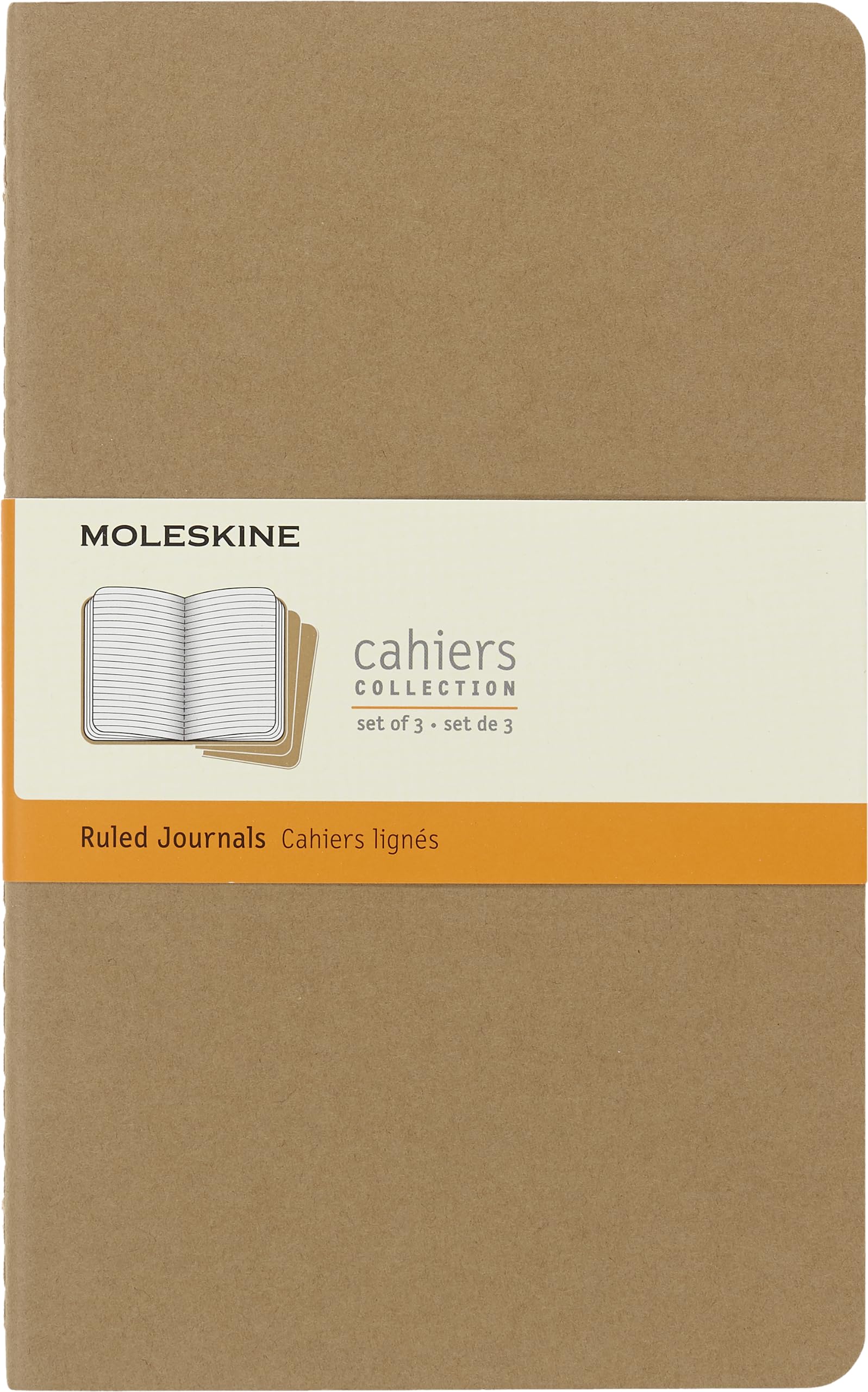 Moleskine Cahier Journal, Soft Cover, Large (5" x 8.25") Ruled/Lined, Kraft Brown, 80 Pages (Set of 3)