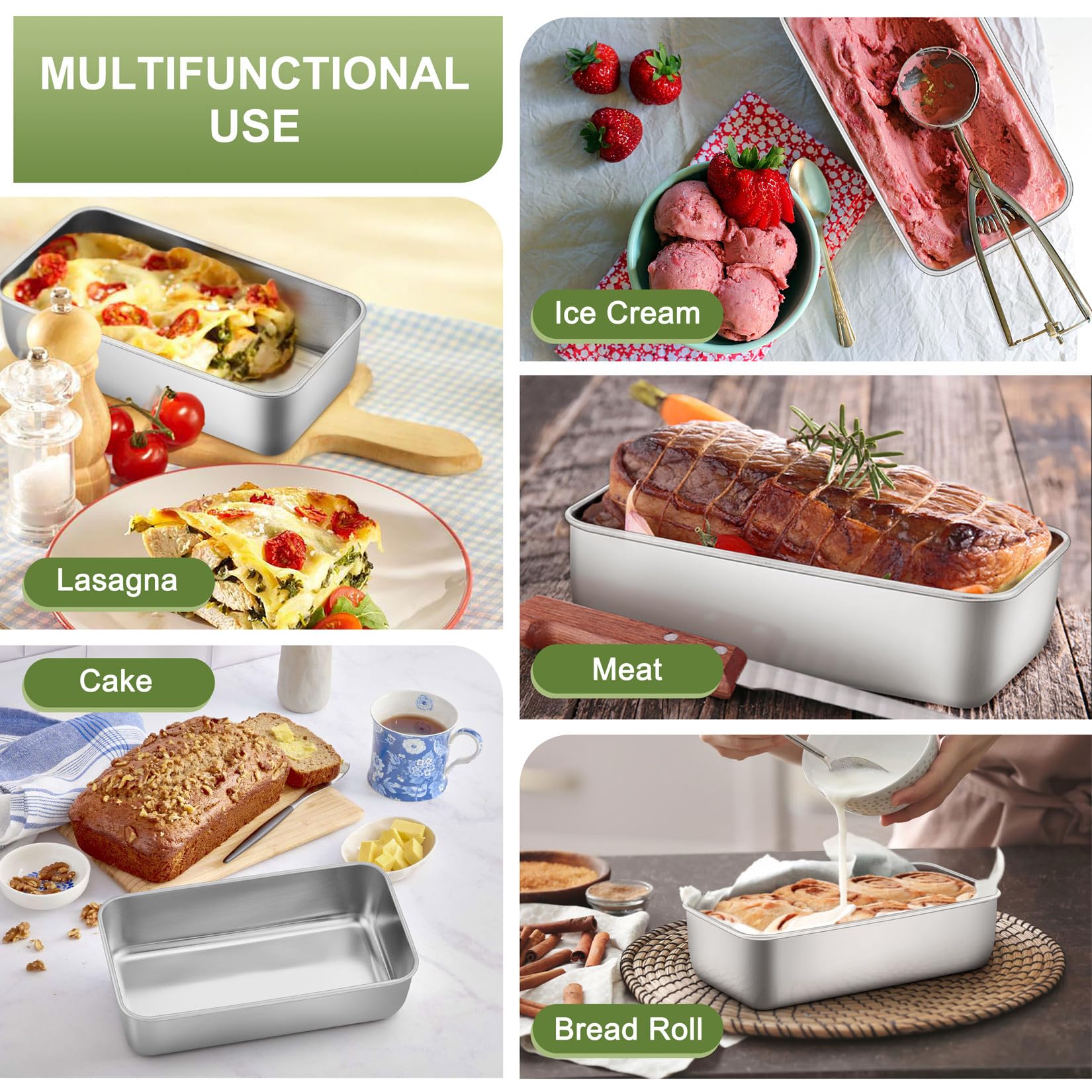 P&P CHEF Loaf Pan Set, 9-inch Bread Pans, Stainless Steel Loaf Toast Baking Pans for Bread Meatloaf Lasagna Cake, Healthy & Non Toxic, Oven & Dishwasher Safe, (Silver, 2Pcs)