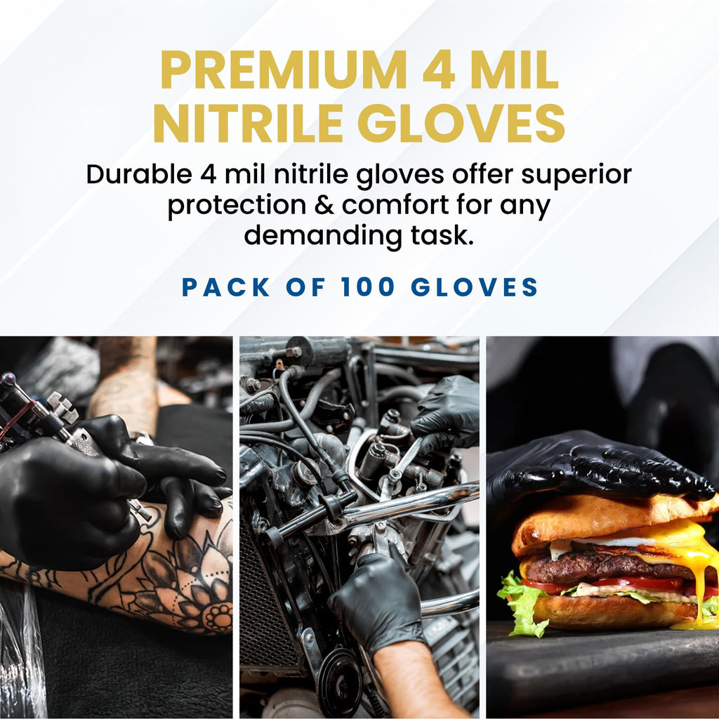 Black Disposable Nitrile Gloves, Small, Heavy Duty, Powder-Free, Industrial Grade, 4 MIL Thickness, Texture, Ronco Sentron4 (Small) 100 Gloves