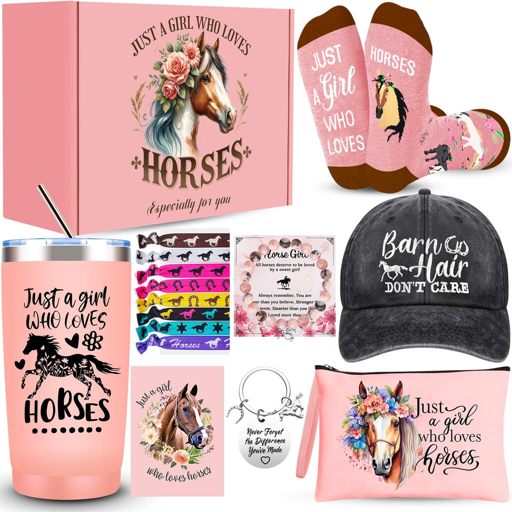 JTAMOHI Horse Lover Gifts for Women Girls, Horses Stuff Cool Gifts for Horses Lovers with 20 Oz Tumbler Baseball Hat Socks Makeup Bag Bracelet Hair Accessories for Birthday, Christmas Gifts