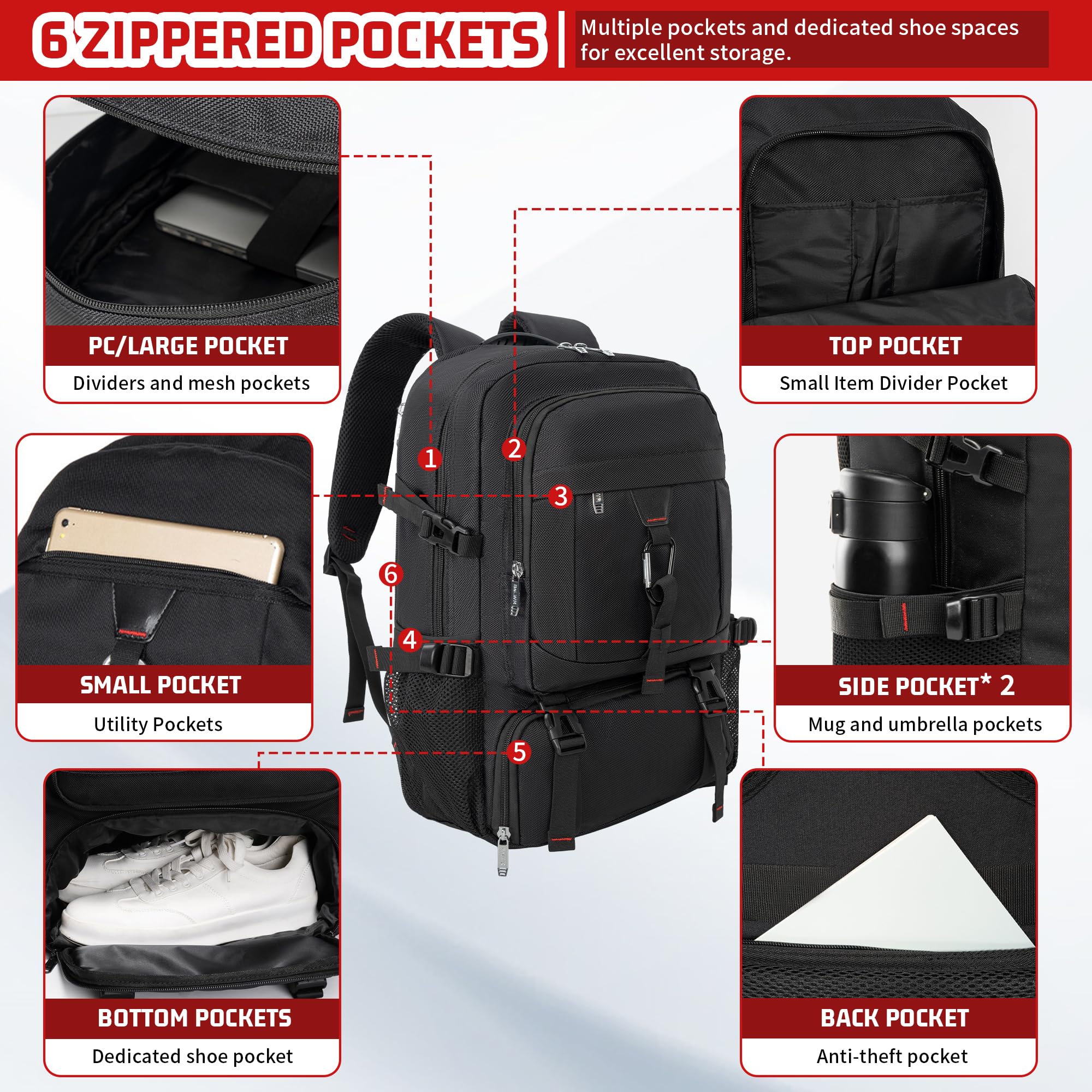 Travel Business Laptops Backpack, Expandable 70L Carry-On Luggage Backpacks for Men, with Shoes Compartment, Waterproof Outdoor Casual Daypack Gym Sports Bags College School Computer Backpack, Upgrade