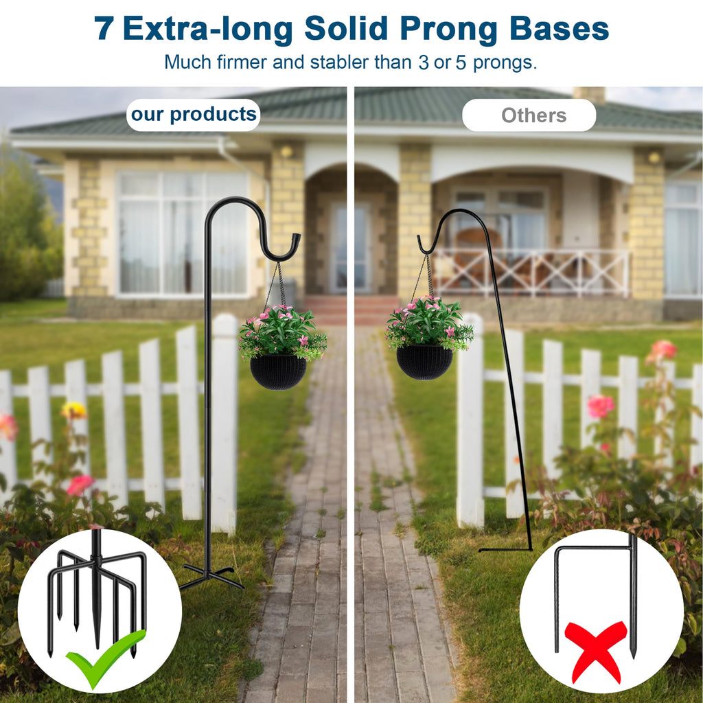 60" Shepherds Hooks for Outdoor, Heavy Duty Bird Feeder Pole for Hummingbird Feeder, Hanging Lantern, Shepherds Hook for Bird Feeders for Outside with 7 Prongs Base,1 Pack