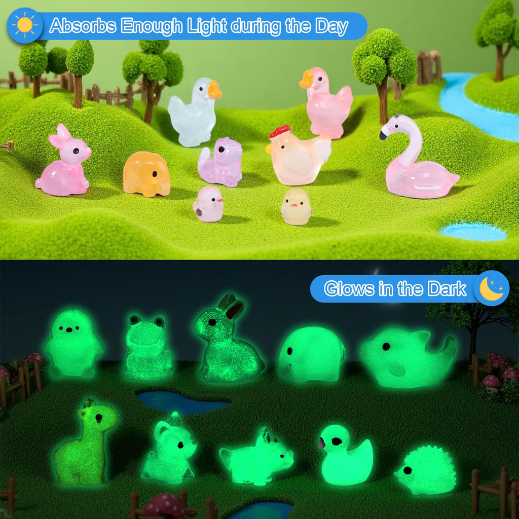 160PCS Luminous Mini Resin Animals Tiny Resin Animals Fairy Garden Accessories Glow in The Dark Mini Figurines for Micro Landscape Aquarium Dollhouse Home Decor