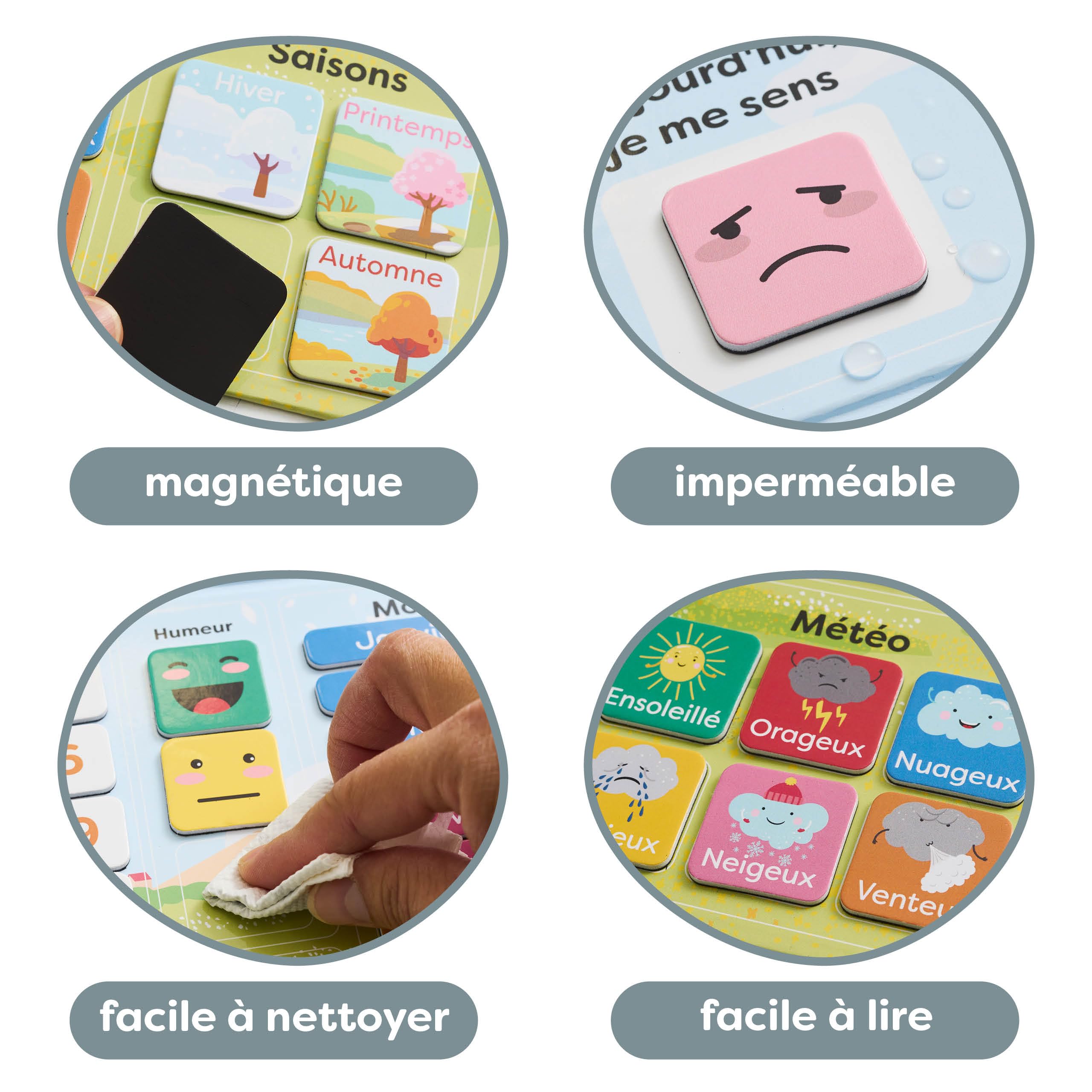 Chuckle - French Magnetic Calendar for Kids with Seasons, Dates, and Weather (40x32 cm) Classroom Wall Calendar, Fun Early Learning First Calendar for Children Aged 4 to 10 & Preschool