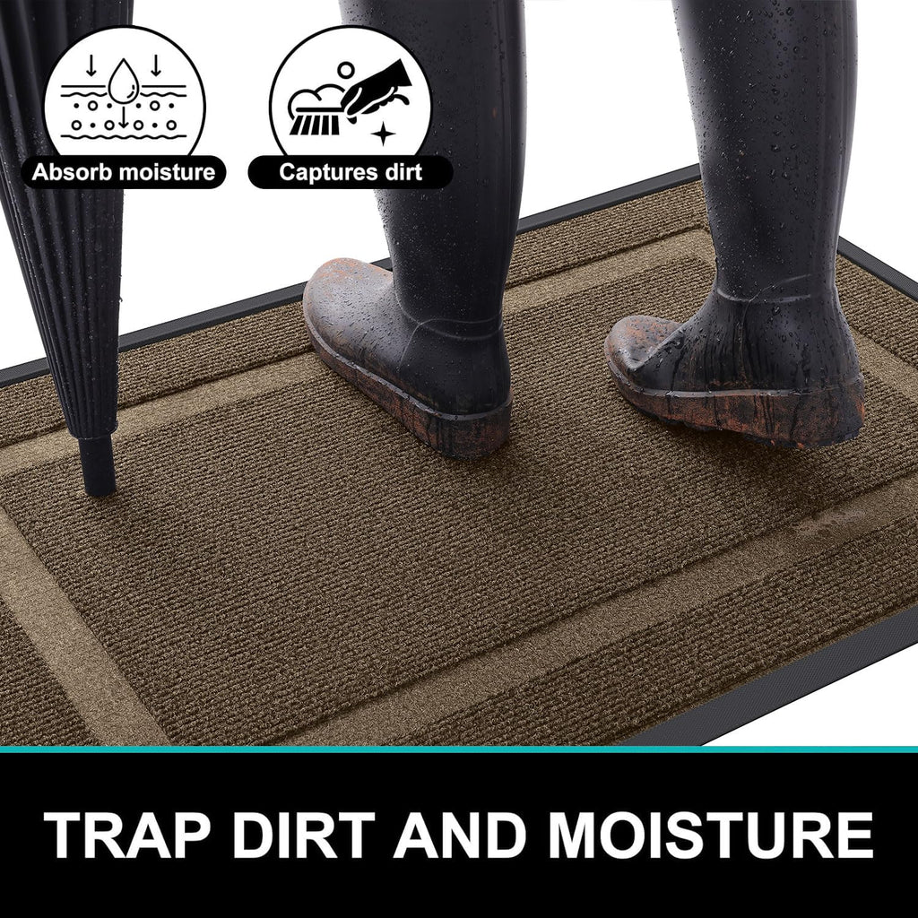 Arotive Front Door Mat Outdoor Indoor Entrance, Non Slip Heavy Duty Sturdy Natural Rubber Mat, Durable & Fade Resistant, Easy Clean Low Profile Welcome Mat for Entryway and Patio, 30 x 17, Brown