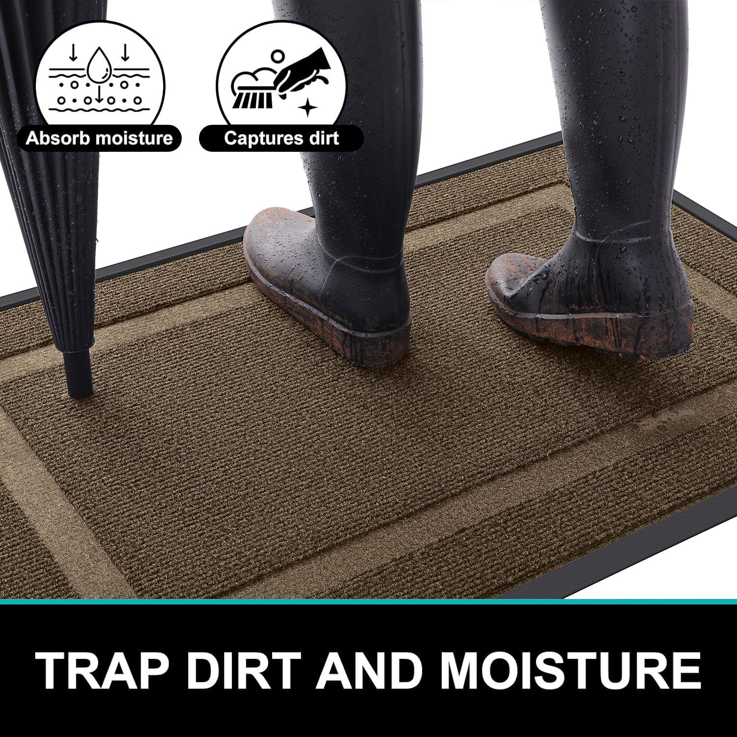 Arotive Front Door Mat Outdoor Indoor Entrance, Non Slip Heavy Duty Sturdy Natural Rubber Mat, Durable & Fade Resistant, Easy Clean Low Profile Welcome Mat for Entryway and Patio, 30 x 17, Brown