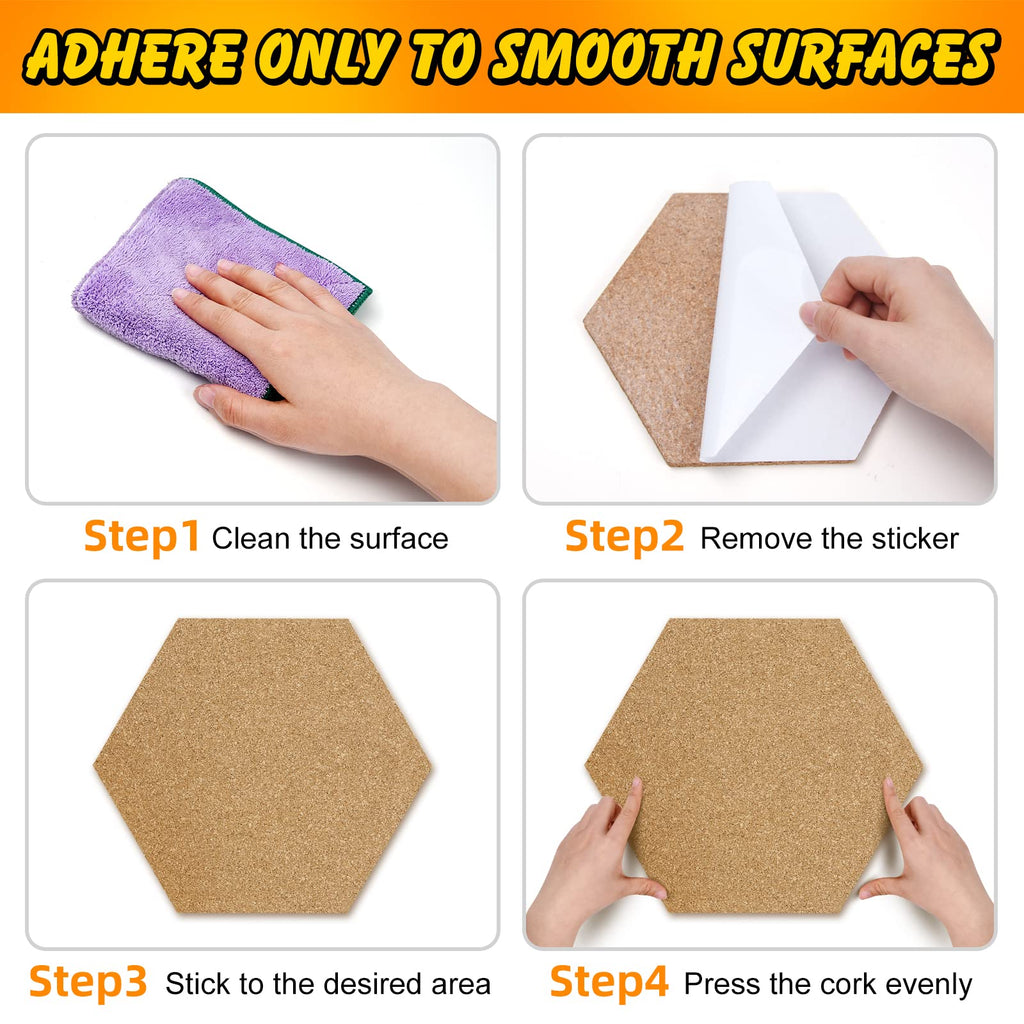 TUPARKA 8 Pack Cork Board Hexagon Bulletin Boards Cork Tiles 8.2"x7" - 1/4" Self-Adhesive Corkboards with 50 Push Pins Mini Wall for Wall Home School Office Decorative