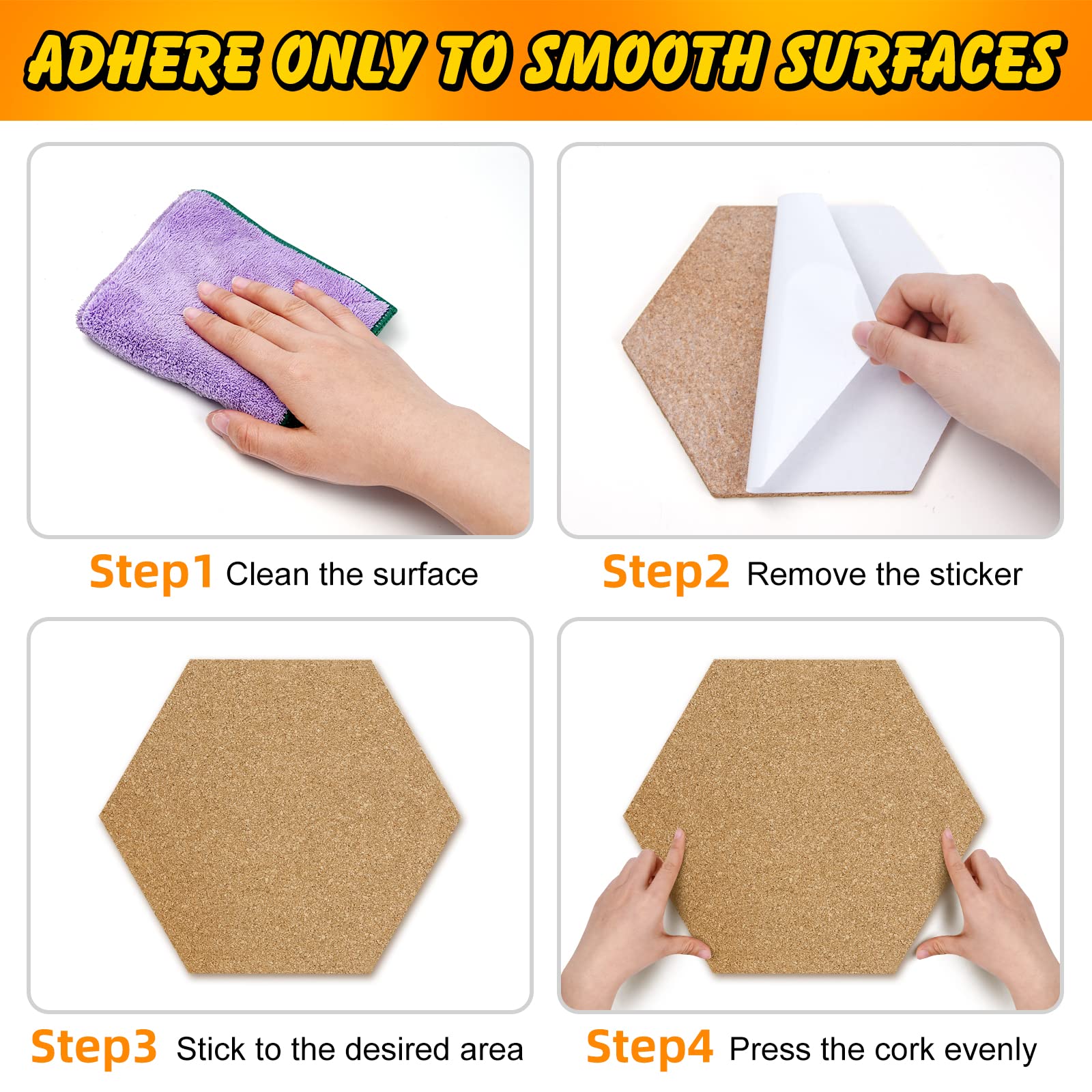 TUPARKA 8 Pack Cork Board Hexagon Bulletin Boards Cork Tiles 8.2"x7" - 1/4" Self-Adhesive Corkboards with 50 Push Pins Mini Wall for Wall Home School Office Decorative