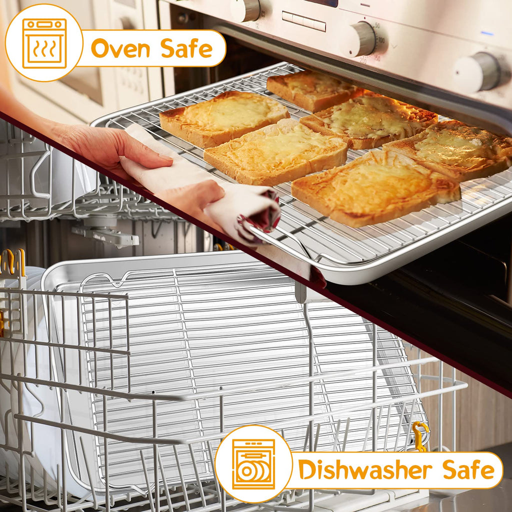 17.3 Inch Large Baking Sheet and Rack Set, P&P CHEF Half Stainless Steel Cookie Sheet Baking Pan with Cooling Rack for Cooking/Roasting, Non-Toxic & Bake Evenly, Oven & Dishwasher Safe