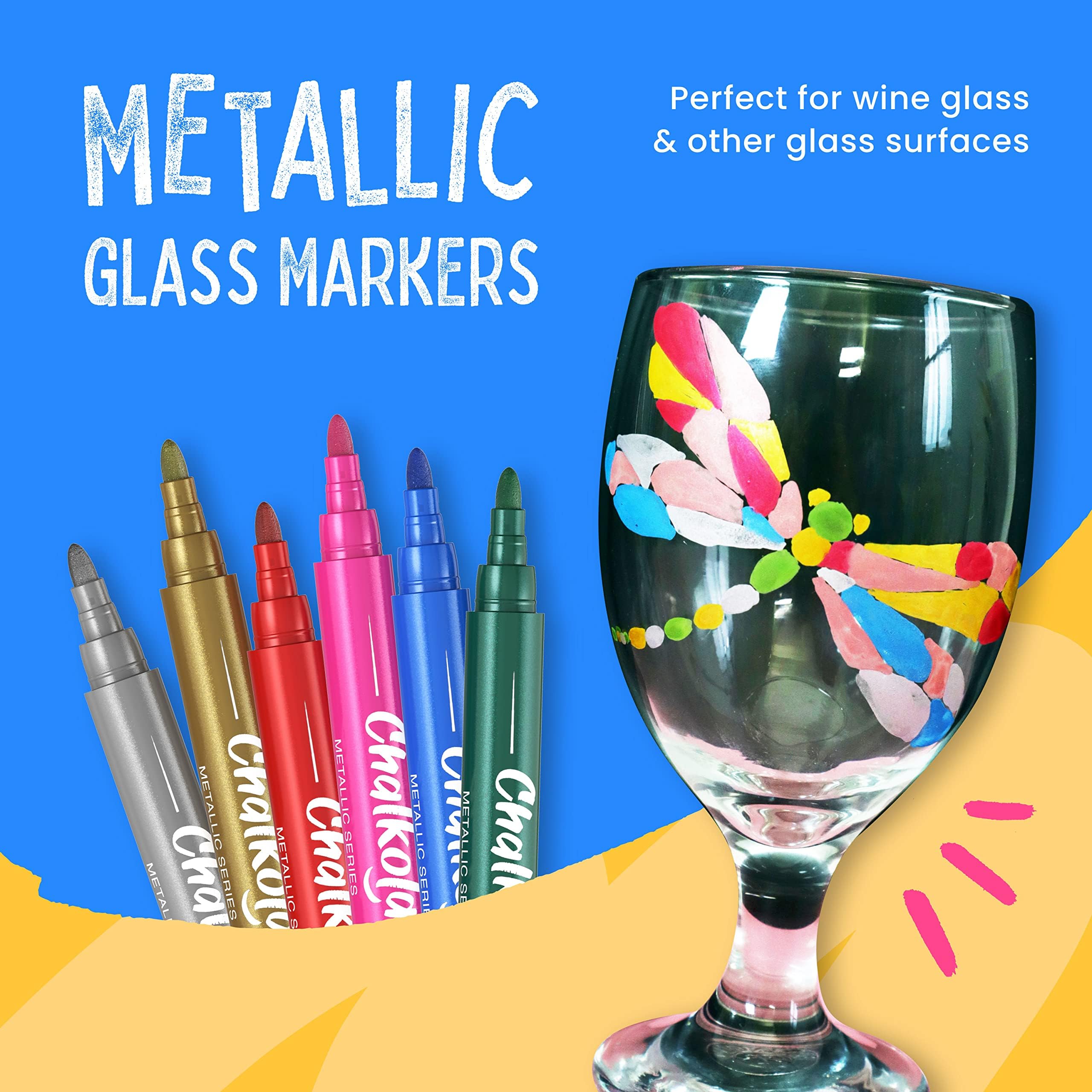 Chalk Markers & Metallic Colors (Pack of 21) Neon Chalk Pens - For Chalkboard, Blackboards, Window, Labels, Bistro, Glass - Wet Wipe Erasable - 6mm Reversible Bullet & Chisel Tip