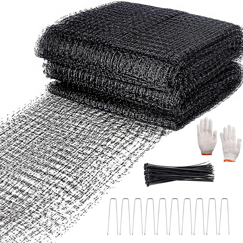 6.8 x 100 FT Heavy Duty Bird Netting with Cable Ties & Ground Nails, PP Material Anti-Bird Reusable Garden for Fruit, Vegetable, Plant Trees, Fence Netting, Mesh Barrier, Animal Protect Plants