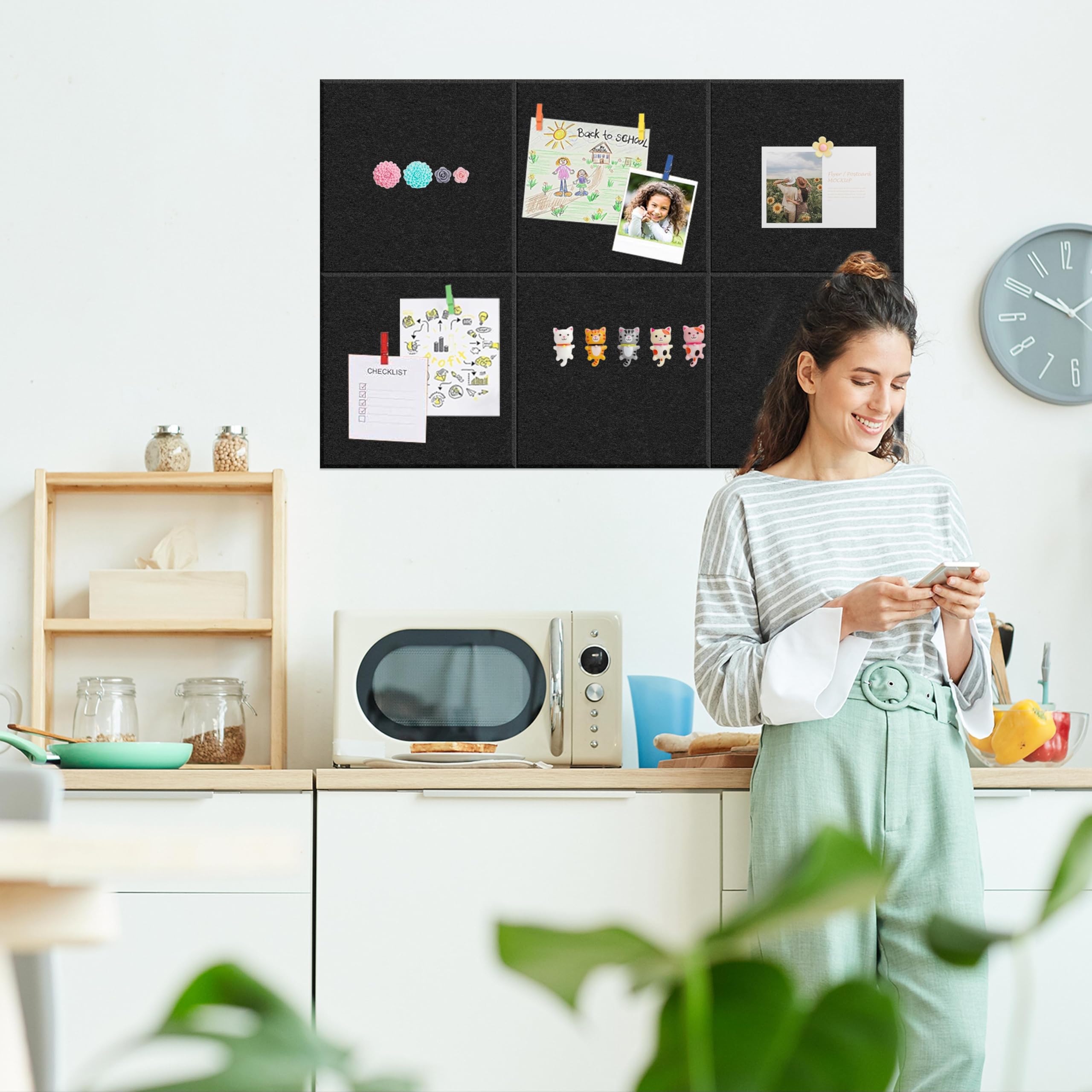 Yunihome Cork Board for Walls 36" x 24", 6 Pack Felt Bulletin Board Wall Tiles with 30 Push Pins for Home Kitchen School Office Wall DIY Decorative