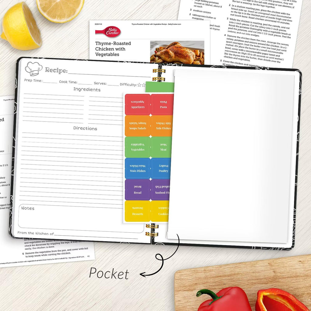 LuBudingJoy Blank Recipe Notebook to Write in Your Own Recipes, Full Page Sprial Hardcover Personal Recipe Organise, Recipe Journal Hold 140 Recipes (Black)