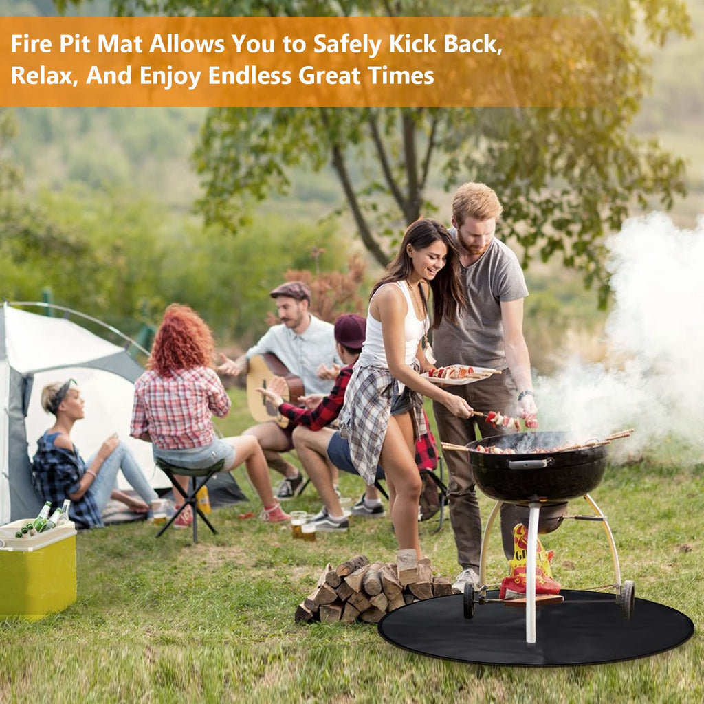 100cm Round Fire Pit Mat (39") - 3-Layer Fireproof Grill Protector for Deck, Lawn and Grass, Heavy Duty BBQ Mat Under Gas or Camping Heaters