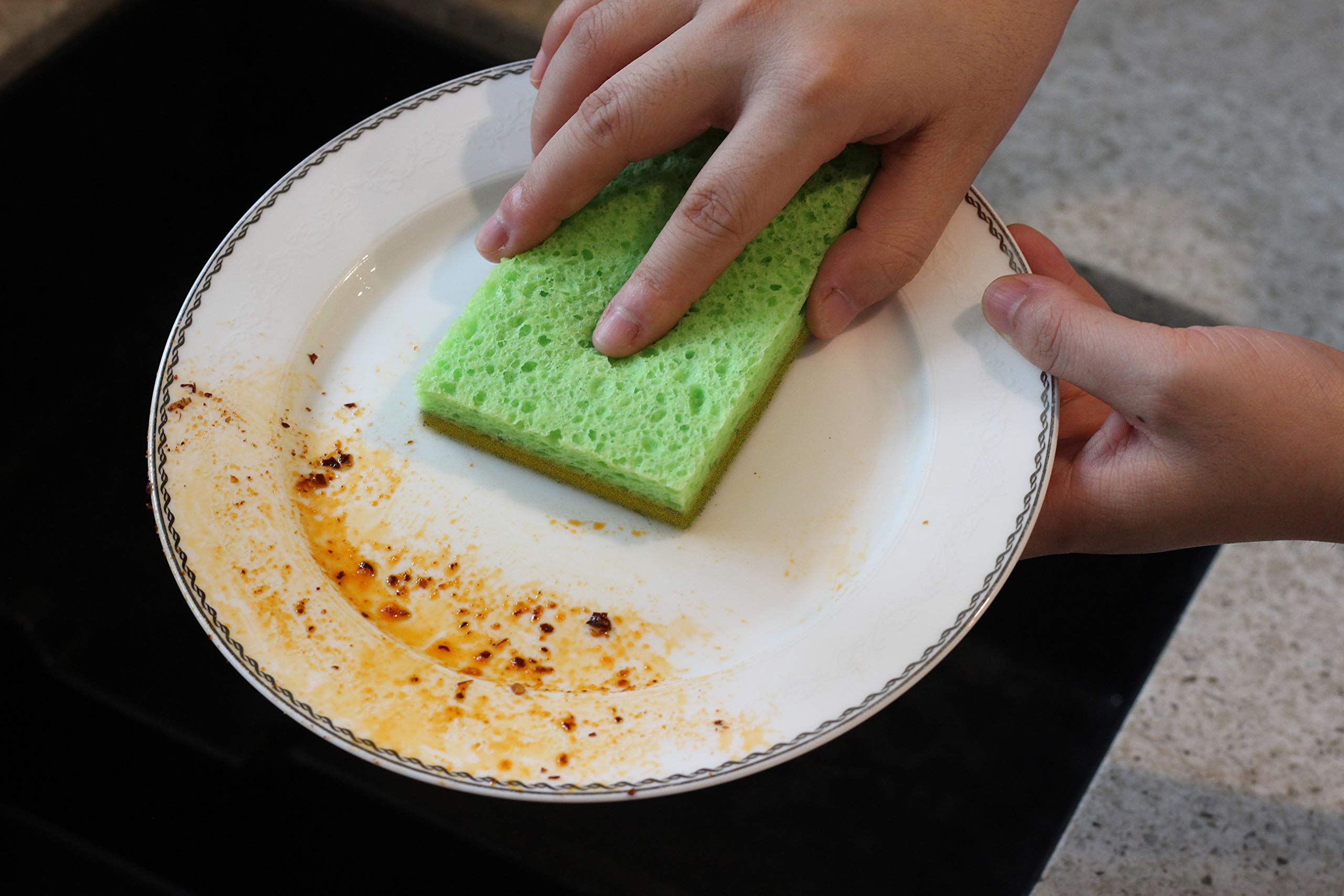 Natural Plant-Based Scrub Sponge by Scrub-it, Non-Scratch, Biodegradable scrubbing sponges with a Tough scouring pad for Kitchen and Bathroom– 24 Pack
