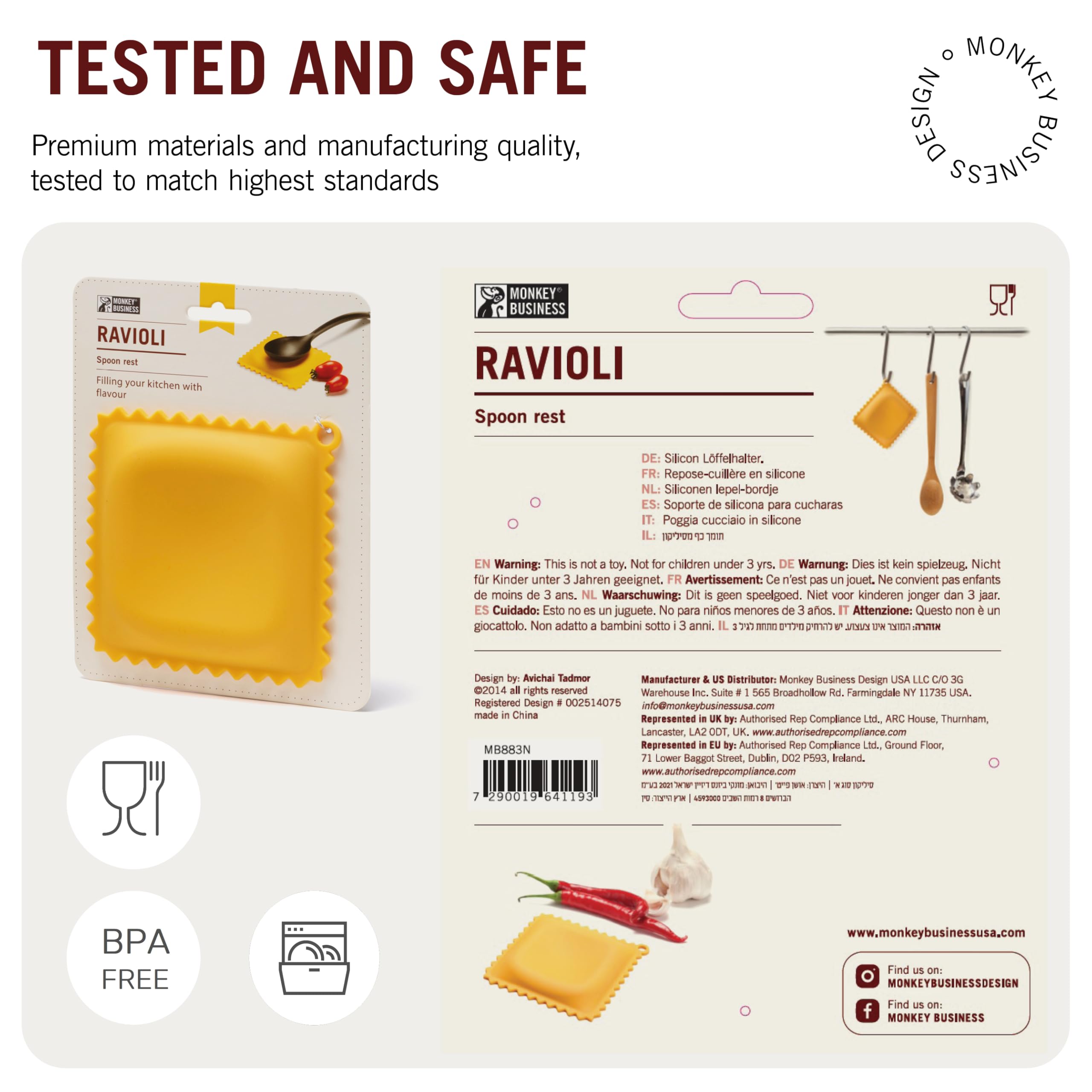 The Original Ravioli-Shaped Spoon Rest | Spoon Rest for Kitchen Counter | Cool and Cute Kitchen Accessories | from a Collection of Different Pasta-Shaped Unique Kitchen Gadgets | by Monkey Business