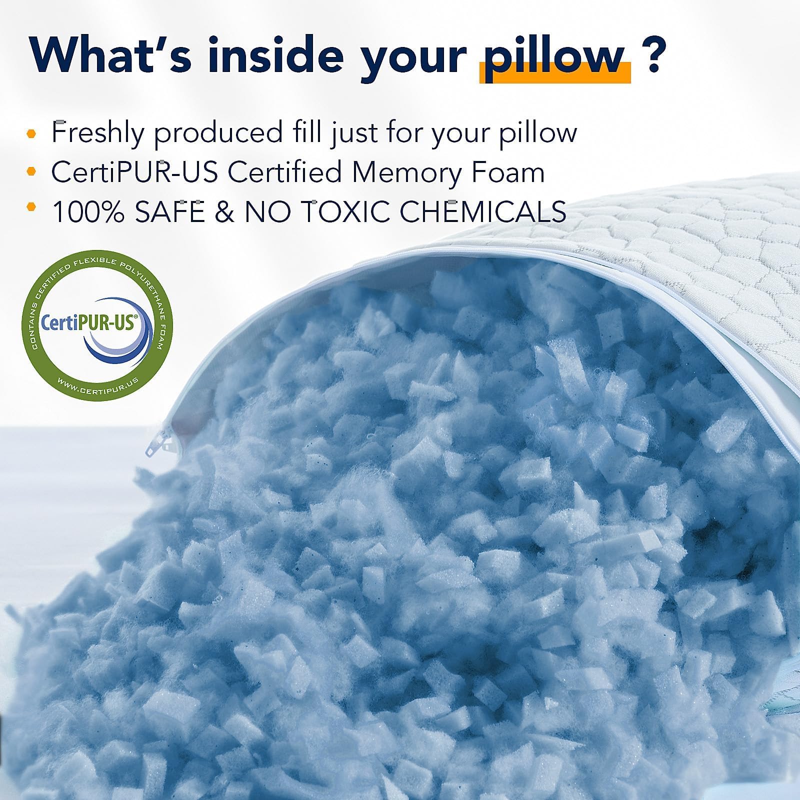 Cooling Memory Foam Pillow for Sleeping, Adjustable Shredded Memory Foam Bed Pillow, Breathable Bamboo Rayon Cover, Soft & Supportive Pillow for Side Back Stomach Sleepers, Queen Size 1-Pack