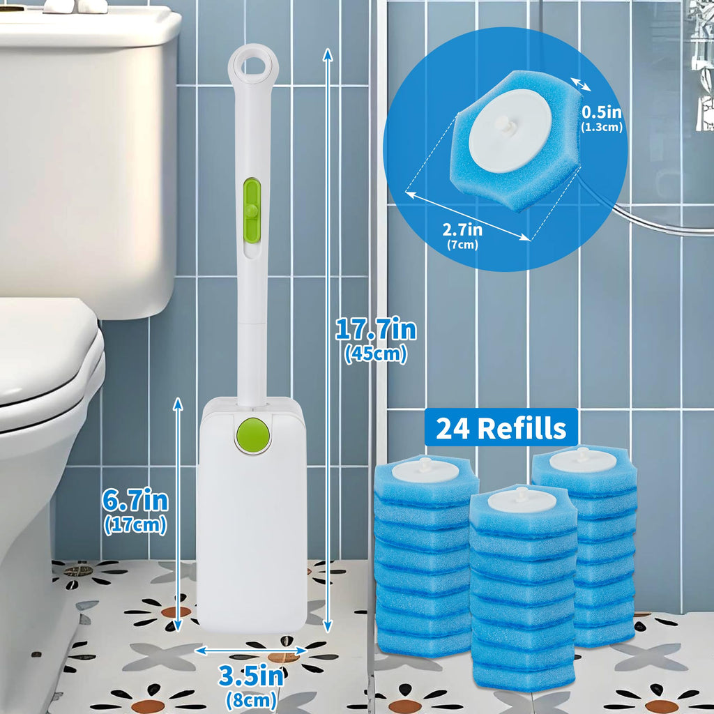 Disposable Toilet Brush with 24 Refills & Holder - Effortless Toilet Bowl Cleaner, Deep Cleaning Kit for Fresh and Tidy Bathroom Maintenance