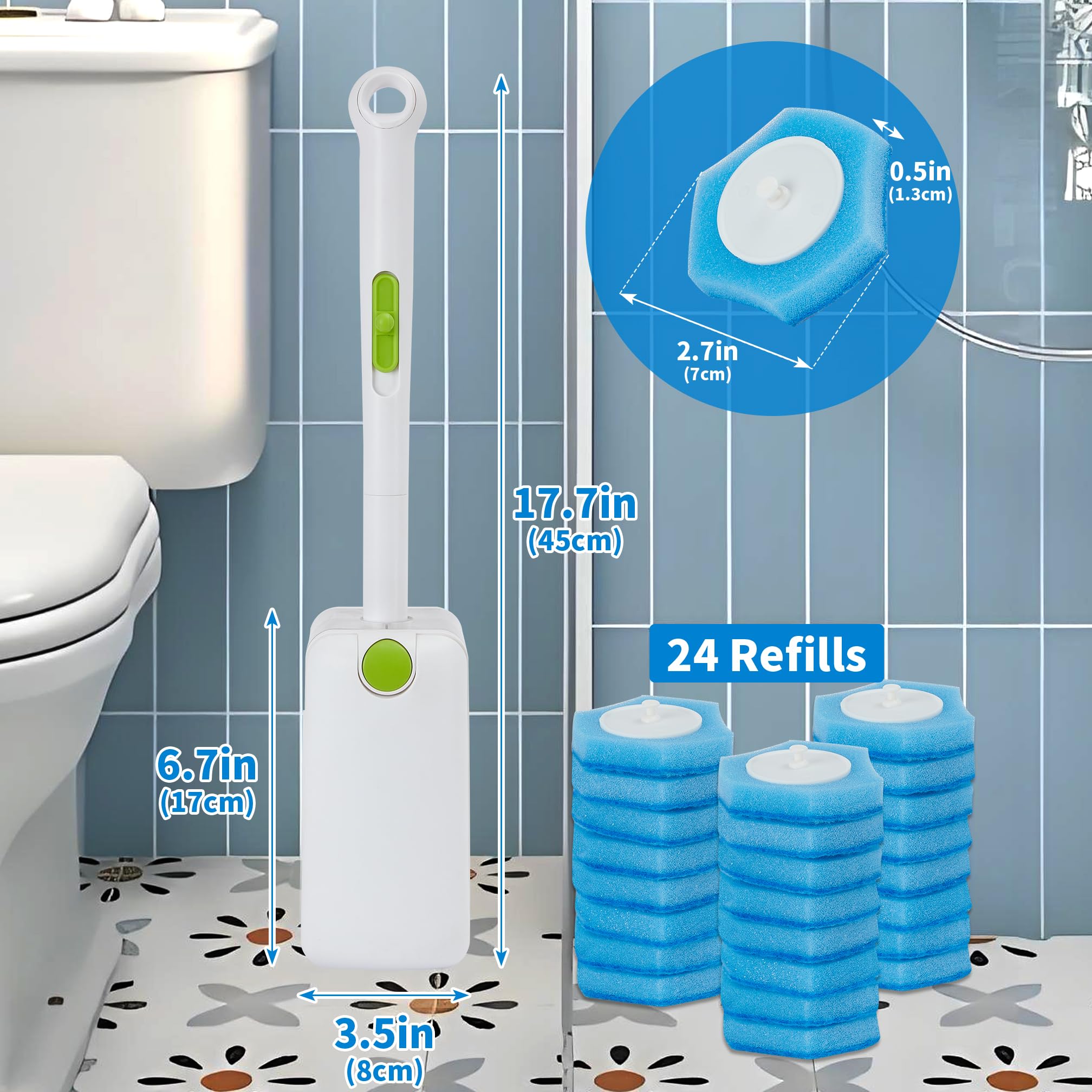 Disposable Toilet Brush with 24 Refills & Holder - Effortless Toilet Bowl Cleaner, Deep Cleaning Kit for Fresh and Tidy Bathroom Maintenance