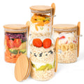 Overnight Oats Jars with Spoons-4 Pack 18oz Overnight Oats Containers with Lids-Glass Jar with Bamboo Lids for Chia Seed Pudding Salad Cereal Coffee Flour-Sourdough Starter Jar for Bread (4)