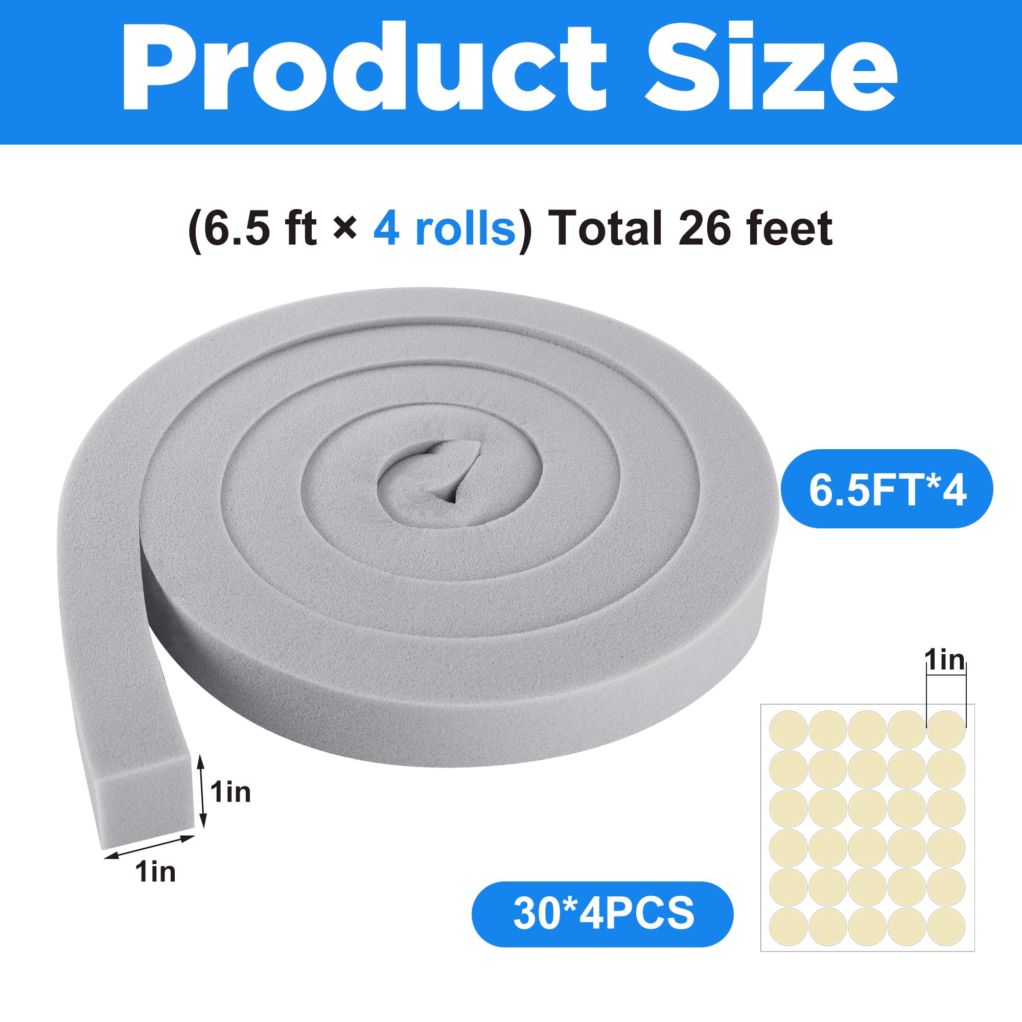 4 PCS Air Conditioner Foam Tape - 1 x 1 inch x 6.5 Ft AC Foam Weather Stripping- Non-Adhesive Foam Seal Strip with Glue Point for Air Conditioner Door Window Seal