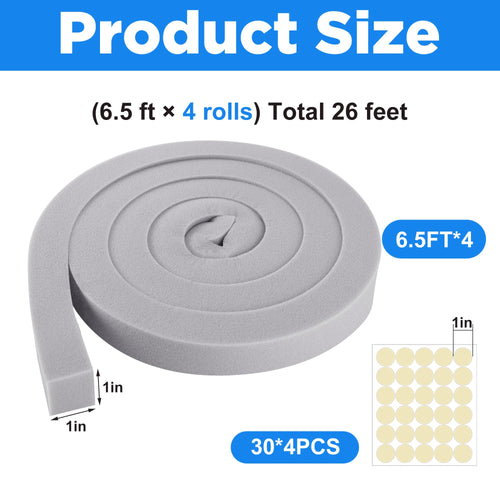 4 PCS Air Conditioner Foam Tape - 1 x 1 inch x 6.5 Ft AC Foam Weather Stripping- Non-Adhesive Foam Seal Strip with Glue Point for Air Conditioner Door Window Seal