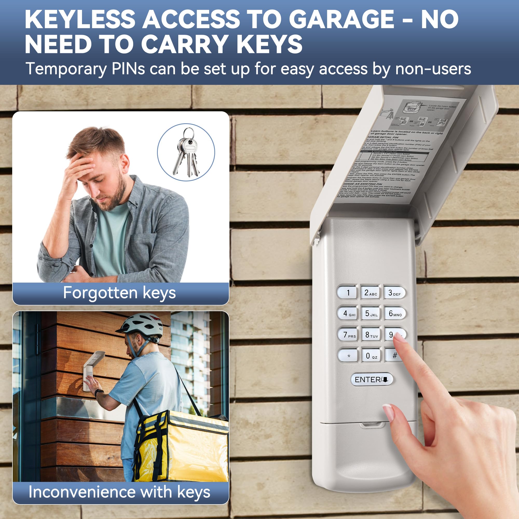 877MAX Universal Wireless Keyless Keypad for Chamberlain/Liftmaster/Craftsman Garage Door Openers - Compatible with Yellow/Purple/Red/Orange/Green Learn Buttons (315/390 MHz)