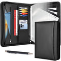 Leathario Portfolio, Vegan Leather 3-Ring Binder with Zipper, A4 Padfolio, Includes 10 Sheet Protectors and 3 Notepads, Multi-Pocket Document Holder for Tablets, Files, Notepads, Office Supplies