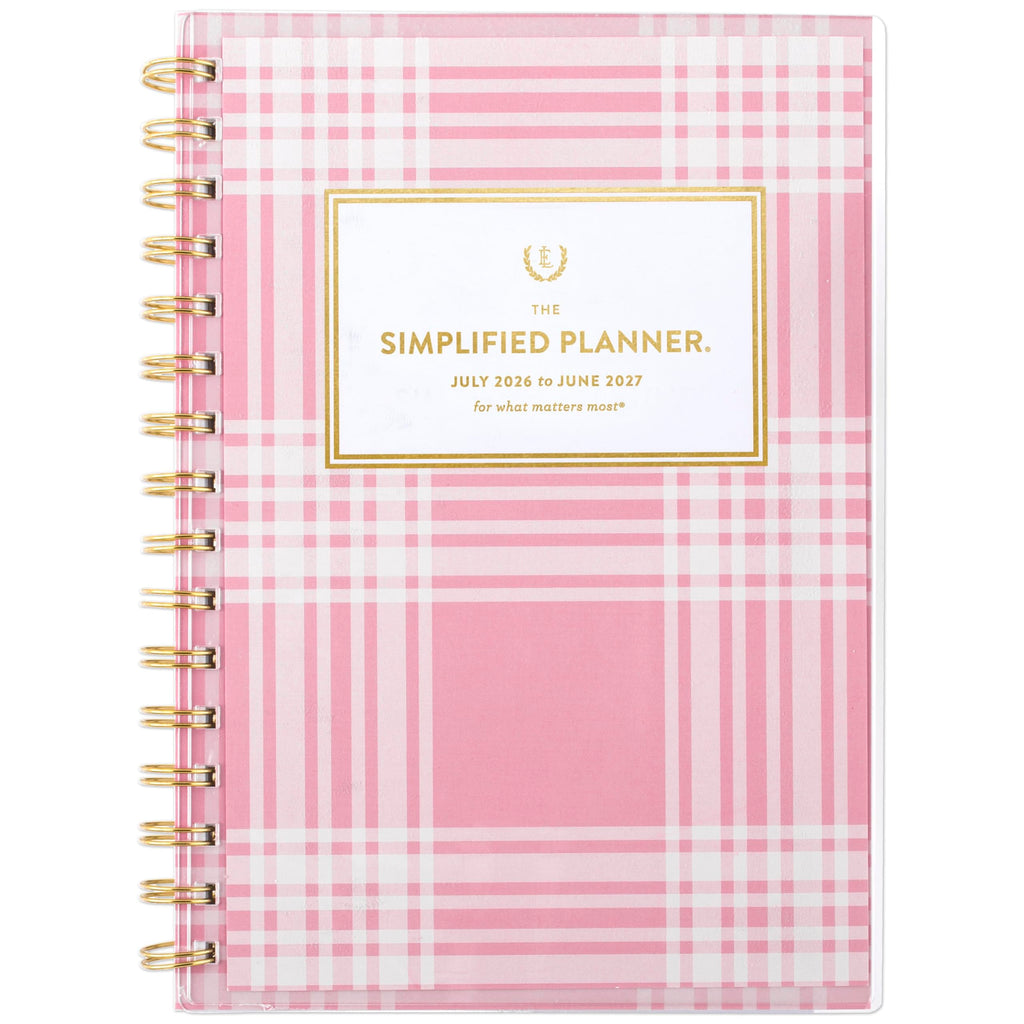 AT-A-GLANCE Planner 2026-2027 Weekly & Monthly Academic 12-Month July-June, 5-1/2" x 8-1/2", Front Cover Pocket, Simplified by Emily Ley, Oversized Plaid (EL51-201A)