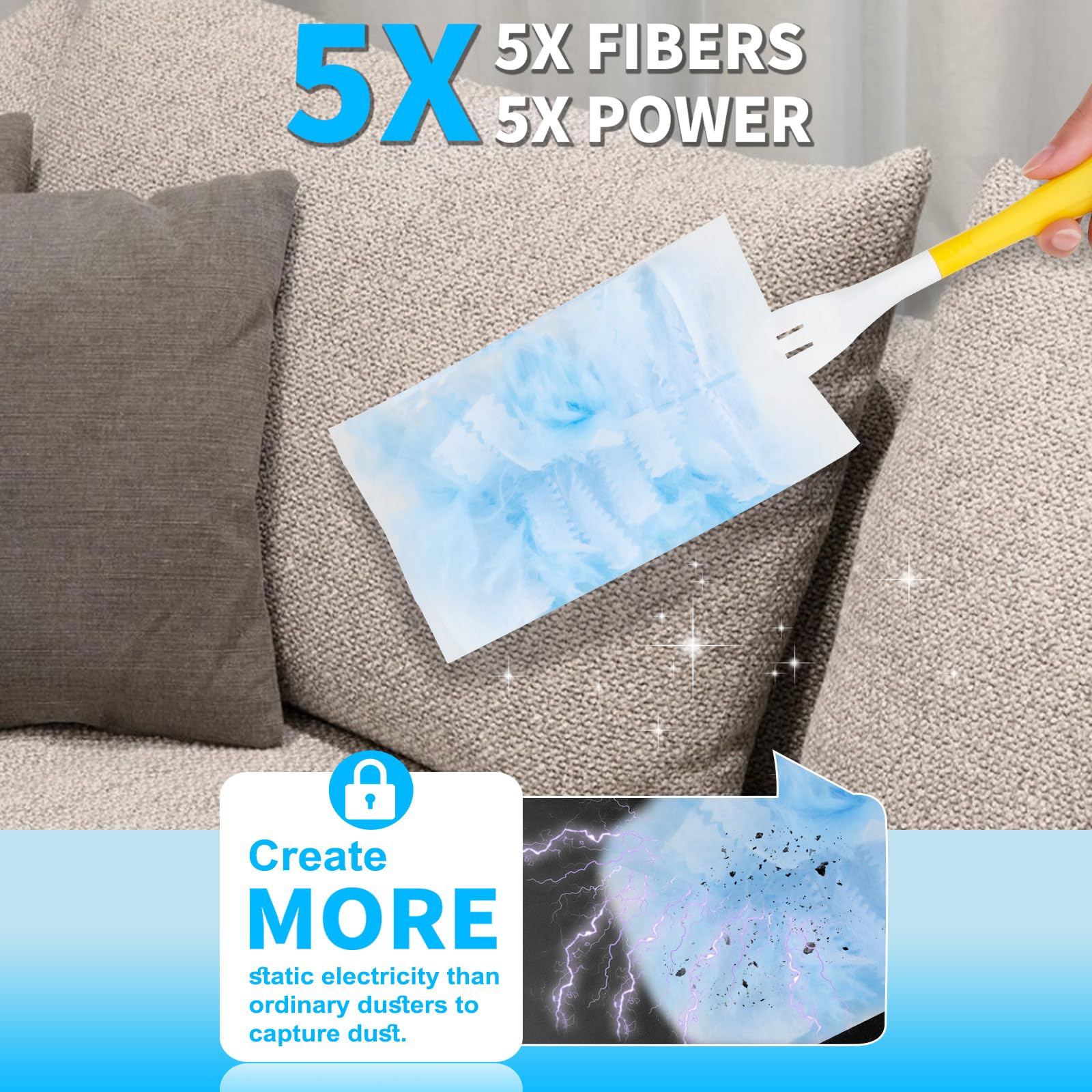 50 Pack Dusters Refill for Cleaning with 2 Handles, Heavy Duty Disposable Dusters Kit Unscented Replacement Head Dust Removal Brush for Electronics, Furniture, Blinds, Ceiling Fans, Walls