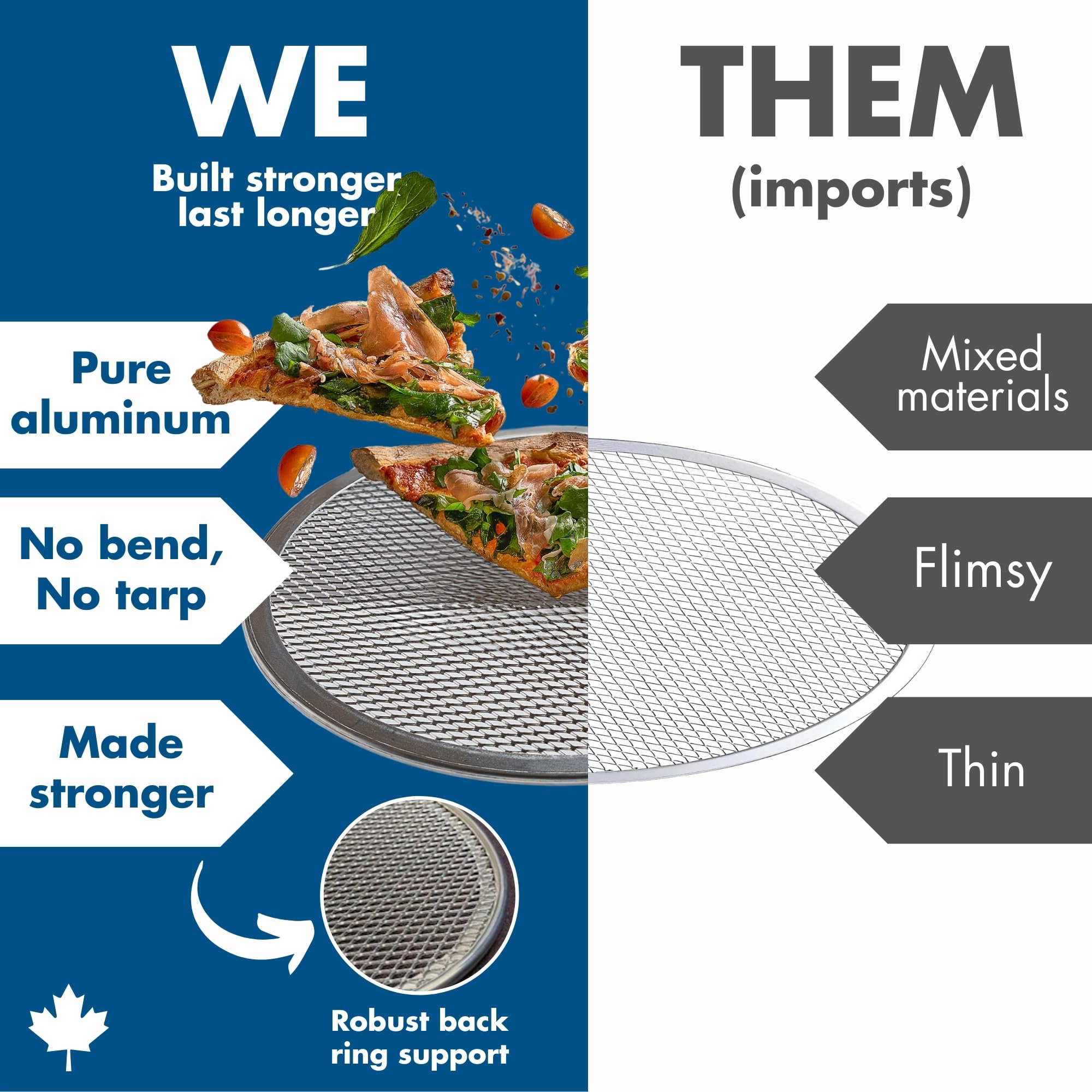 Norjac 12 Inch Pizza Screen, 2 Pack – Aluminum Mesh for Oven, Seamless, Rust-Free, Durable Baking Trays for Crispy Crusts. Made in Canada