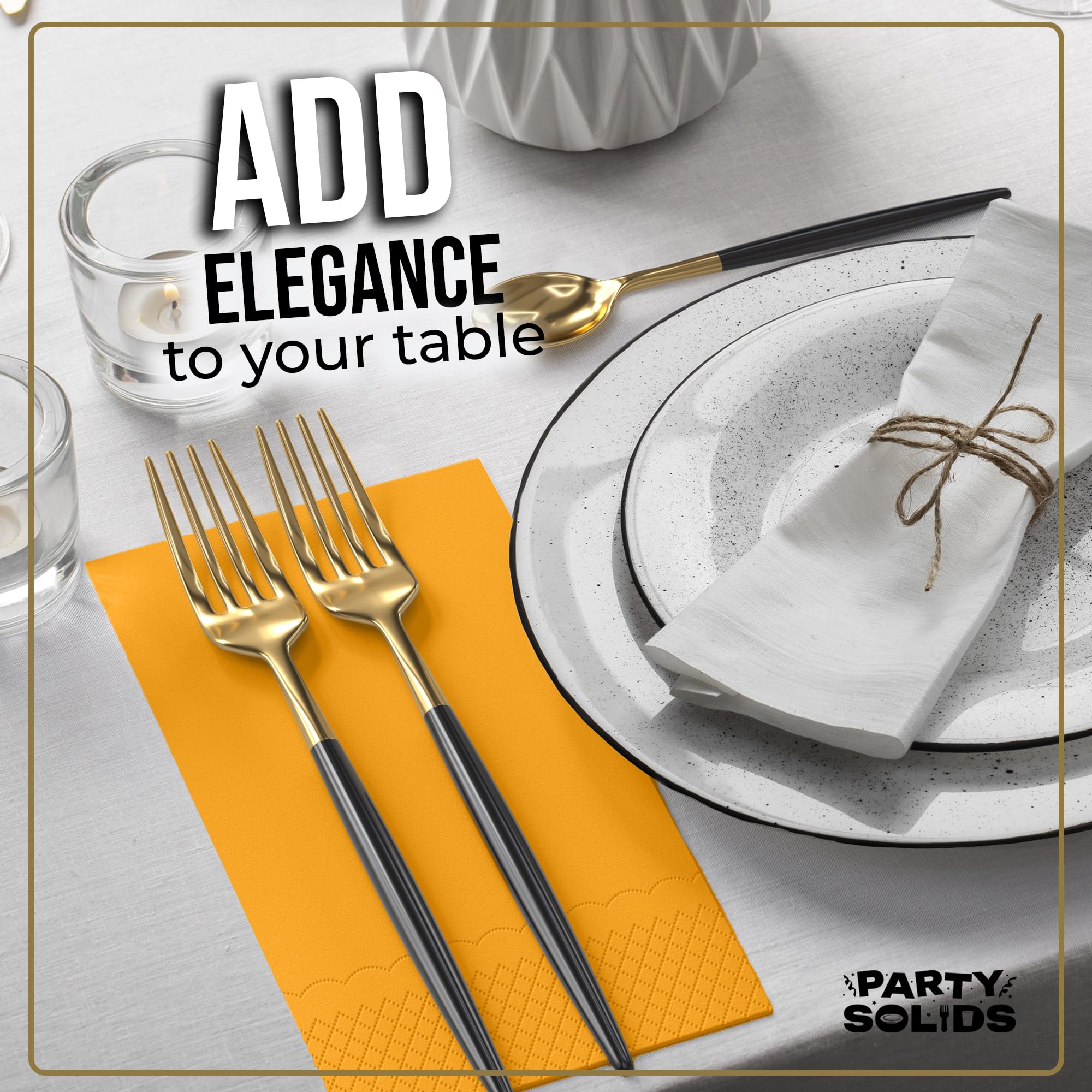 Party Solids Yellow Dinner Napkins Disposable 8" x 4" Folded - 40 Pcs 2 Ply Yellow Napkins Disposable Paper Guest Towels for Bathrooms, Dinners, Everyday Parties & Party Supplies