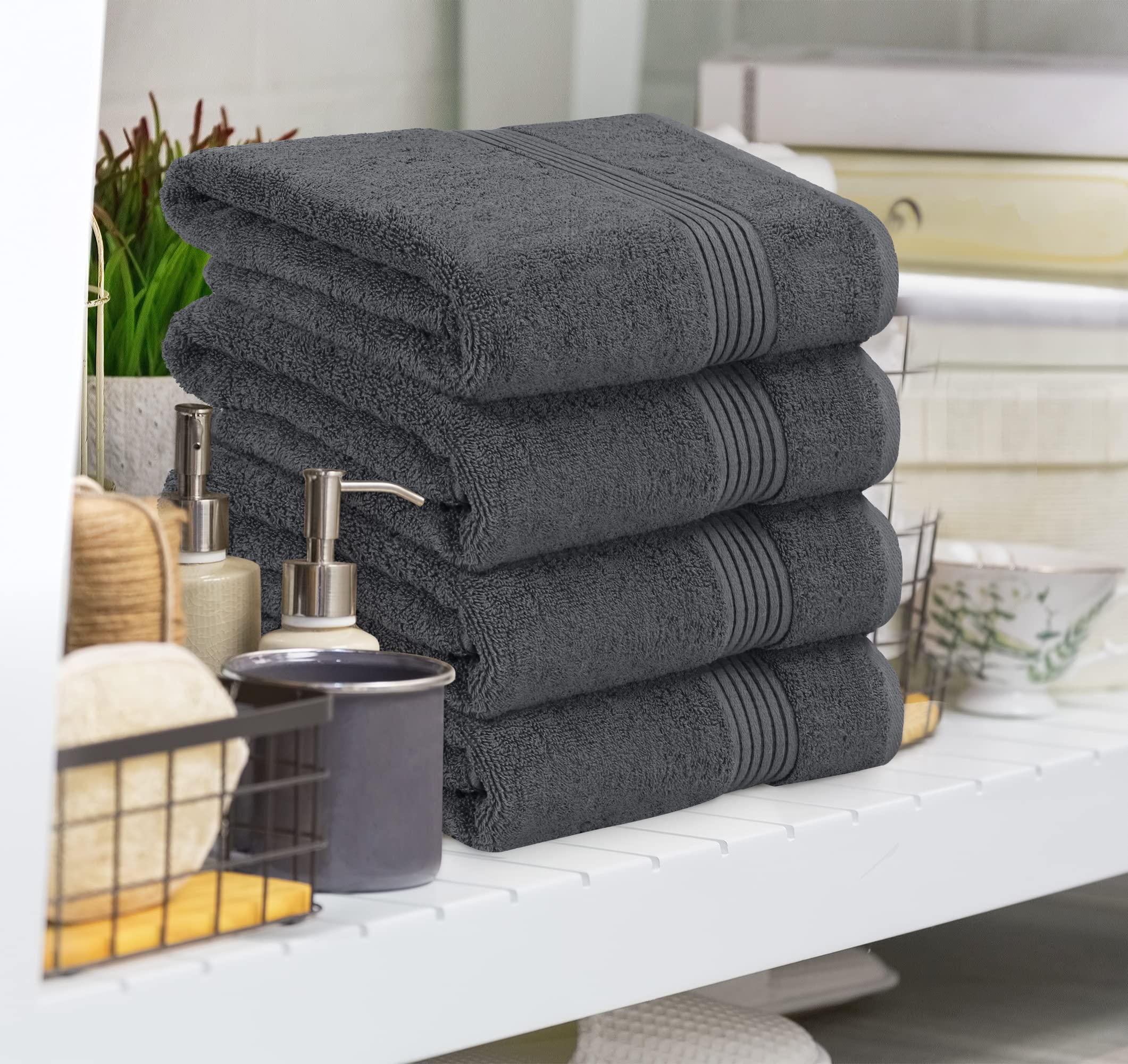 Utopia Towels Premium 100% Combed Ring Spun Cotton Bath Towels, Ultra Soft and Highly Absorbent, 27 by 54 inches, Large Bath Towels, 4 Pack, Grey