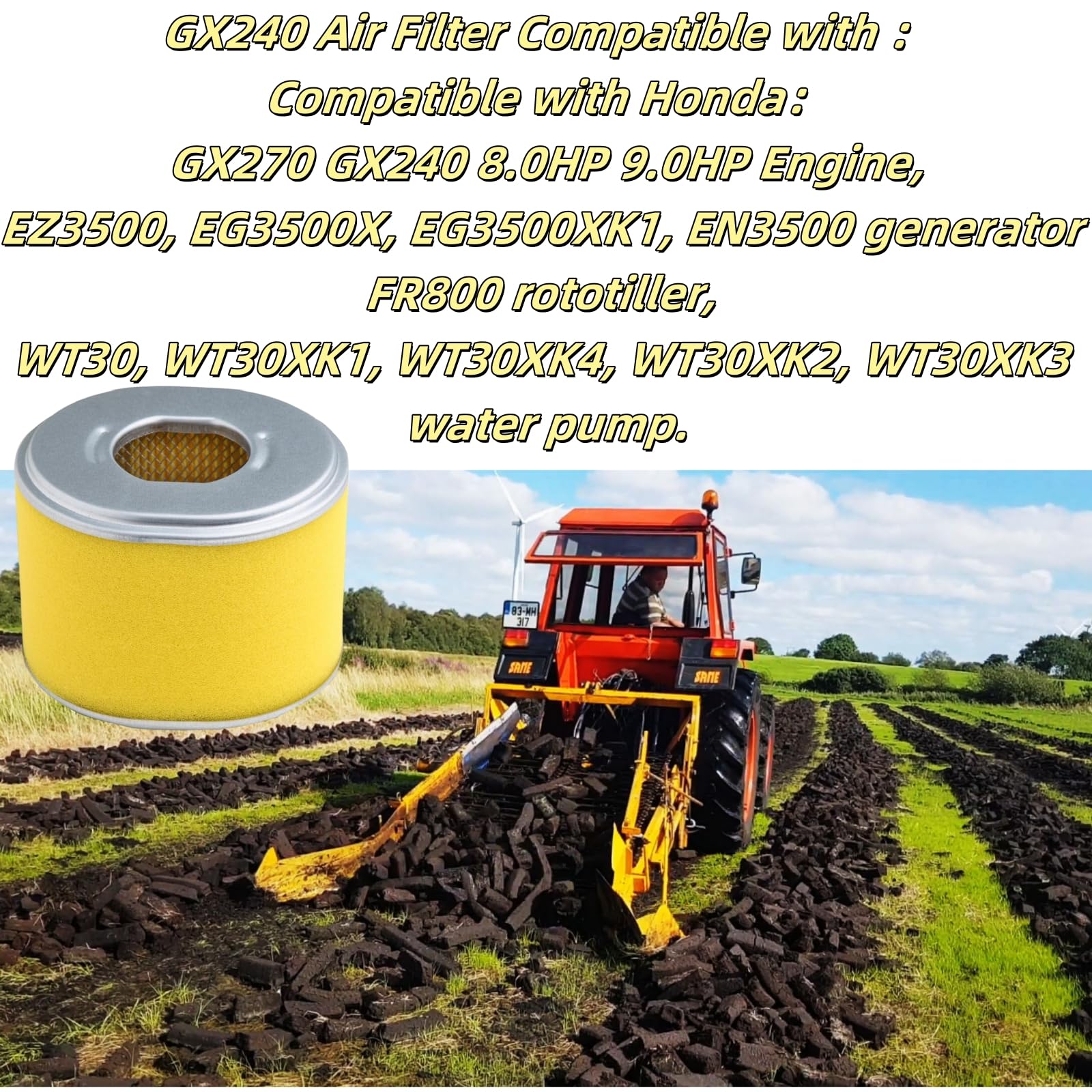 4Pcs GX270 GX240 Air Filter Compatible with Honda GX 270 GX 240 8HP 9HP Engine Parts Replace 17210-ZE2-505, 17210-ZE2-515, 17210-ZE2-82