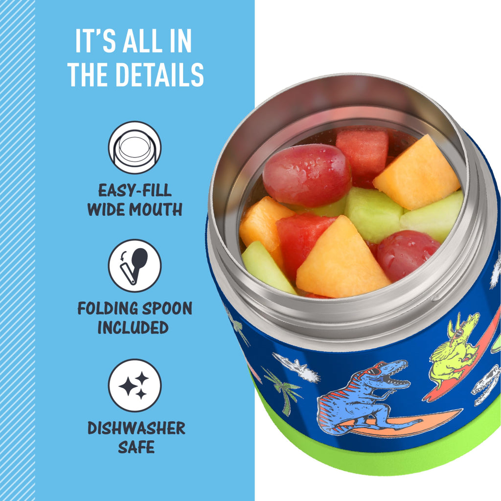 THERMOS FUNTAINER 10 Ounce Stainless Steel Vacuum Insulated Kids Food Jar with Spoon, Daring Dinos