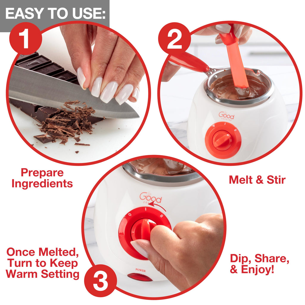 Electric Chocolate Melting Pot Set- Candy Making or Fondue Fountain Kit w/ 30 Bonus Accessories-Dip, Drizzle & Decorate Strawberries & Marshmallow Snacks-Summer S'mores Maker-Party Appetizers Desserts