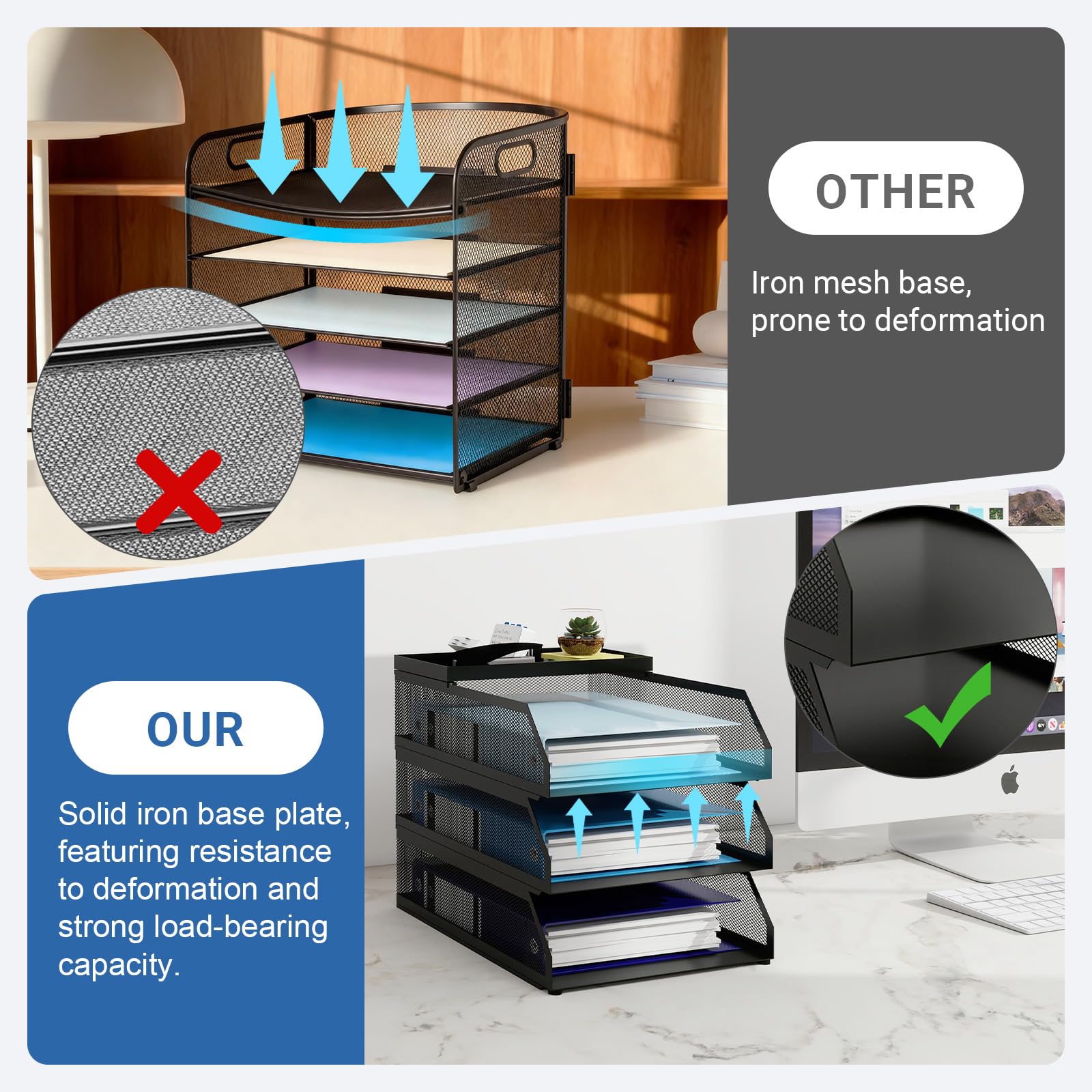 Natwind 3-Tier Stackable Paper Tray, Metal Mesh Desktop Organizer, Paper Sorter, Letter Trays,File Document Storage Rack for for Home, Office, School (Black)