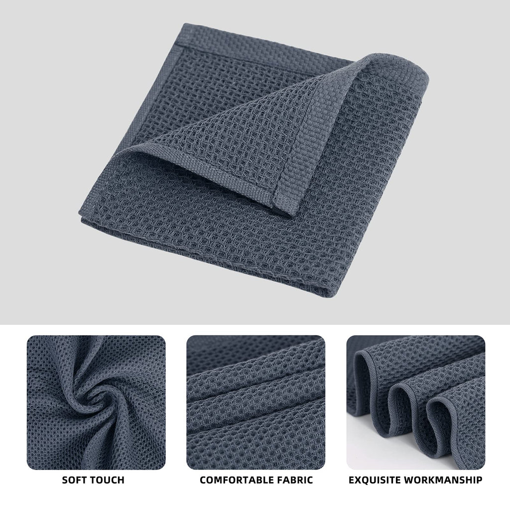 SFTXEY 100% Cotton Kitchen Dish Cloths, 10-Pack Waffle Weave Dish Towels, Ultra Soft Absorbent Quick Drying for Kitchen Towels Set Dish Rags, 12x12 Inches(Dark Gray)