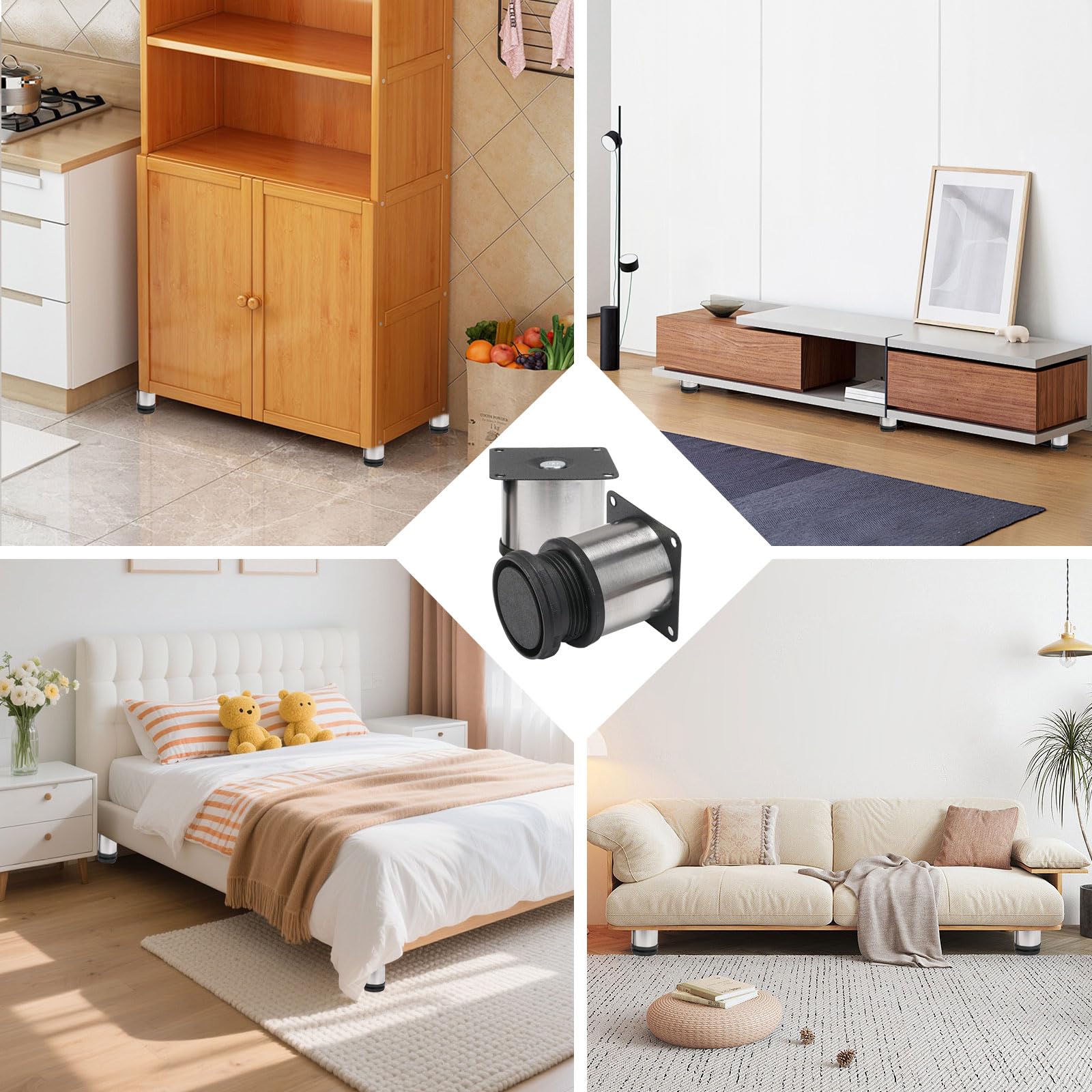 12 Pcs Stainless Steel Furniture Legs, 2 Inch Adjustable Furniture Legs, Adjustable Height Sofa Feet, Heavy Duty Replacement Legs Extenders for Cabinets, Tables, Sofas, Shelves