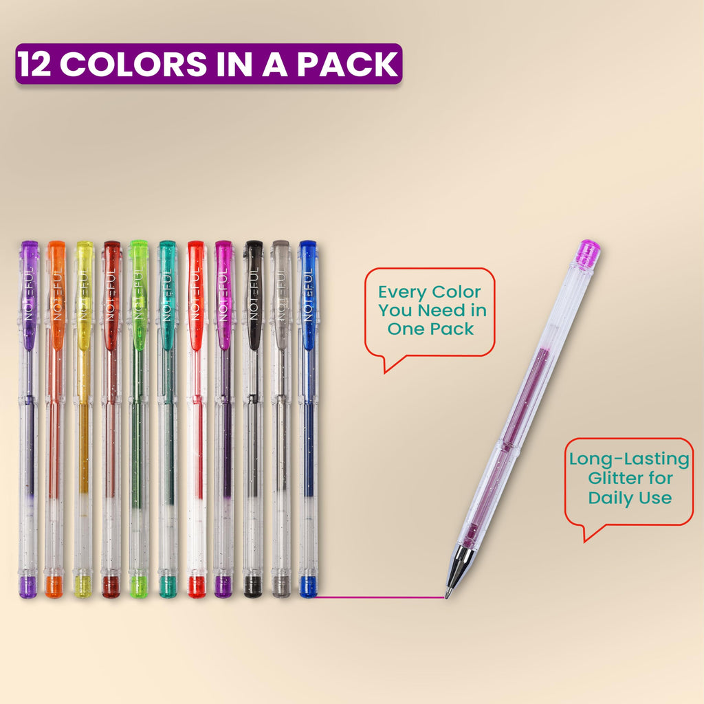 NOTEFUL Glitter Gel Pen Set – Smooth, Vibrant Ink for Art, Journaling, and Crafting with Long-Lasting Sparkle (2 Count (Pack of 24))