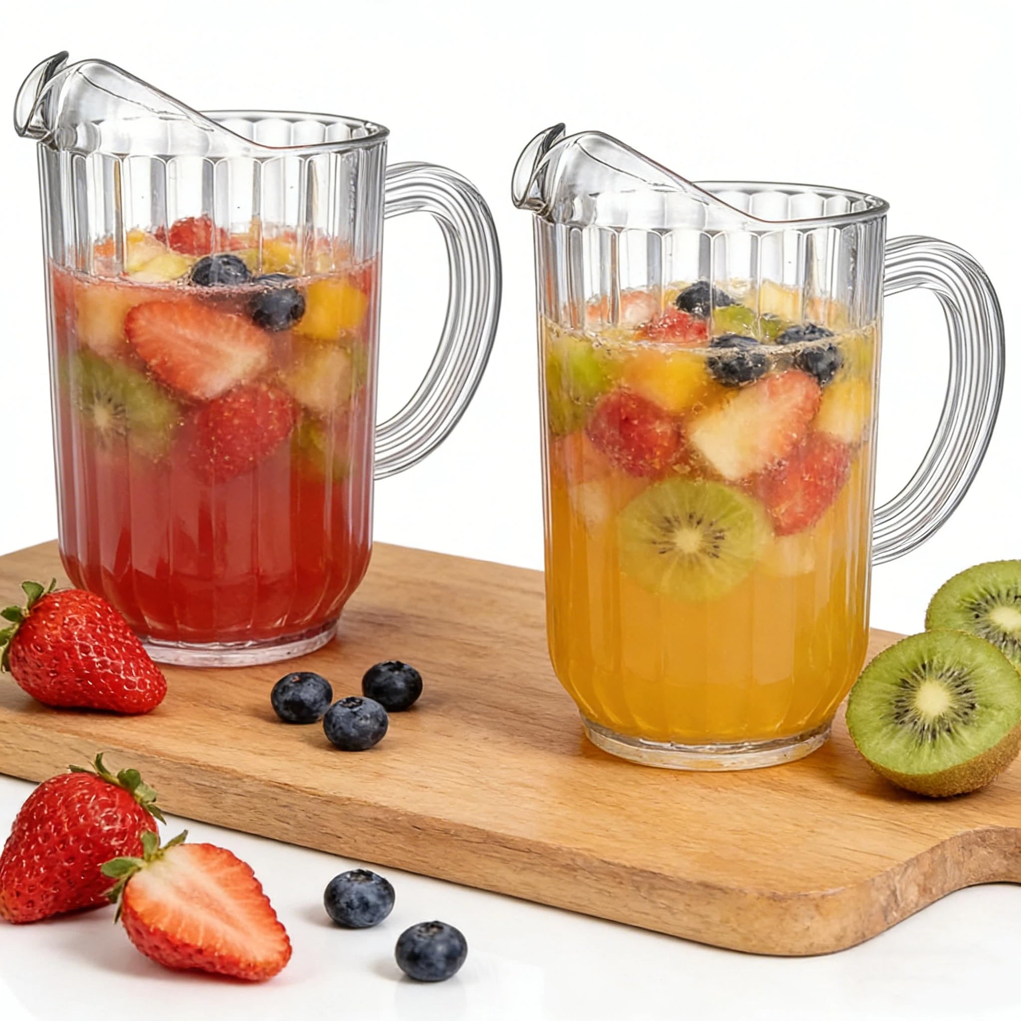 Cedilis Set of 2 Plastic Pitcher, Clear Beer Pitcher with Spout, 60 and 47 Ounce Durable Restaurant Pitcher, Water Carafe Jug for Parties, Beverage Pitcher for Soda, Lemonade, Juice, or Sangria