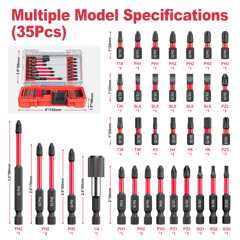 YOSIGHT 35Pcs Screwdriver Bits Set S2 Steel Screwdriver Impact Kit with a Storage Case, Used for Power Screwdrivers and Electric Drill Drivers